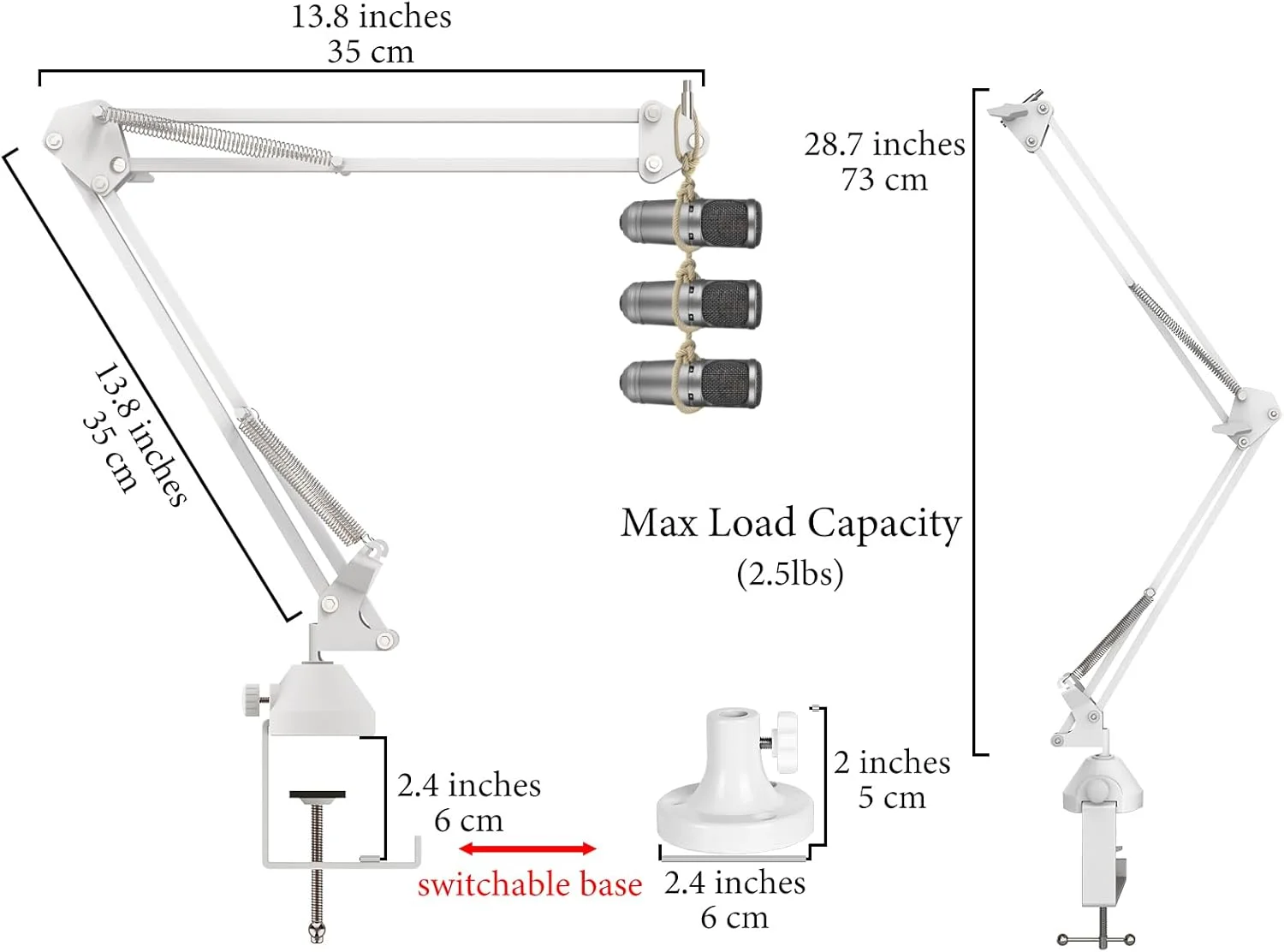 بازوی میکروفون Geekria for Creators سازگار با Rode PodMic, NT-USB, NT1-A, NT1 به همراه پایه فلنج رومیزی، استند معلق، بازوی قیچی میکروفون، نگهدارنده رومیزی (سفید)