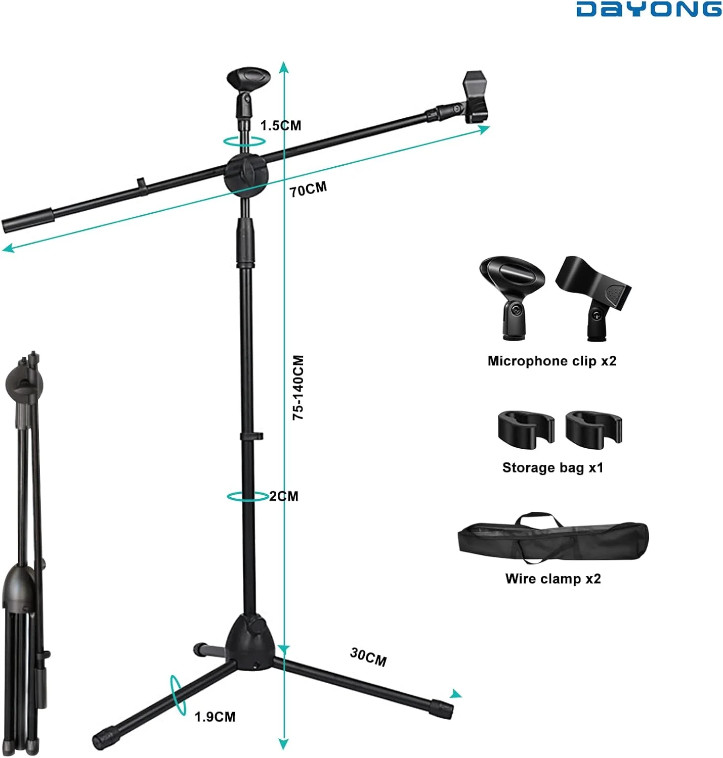 پایه میکروفون سه پایه DAYONG، پایه میکروفون ایستاده با ارتفاع قابل تنظیم به همراه 2 گیره کابل و 2 گیره میکروفون، پایه میکروفون دوتایی با بازوی جداشدنی، پایه بازویی میکروفون به همراه کیف حمل (رنگ 1) پایه میکروفون سه پایه DAYONG، پایه میکروفون ایستاده با ارتفاع قابل تنظیم به همراه 2 گیره کابل و 2 گیره میکروفون، پایه میکروفون دوتایی با بازوی جداشدنی، پایه بازویی میکروفون به همراه کیف حمل (رنگ 1)