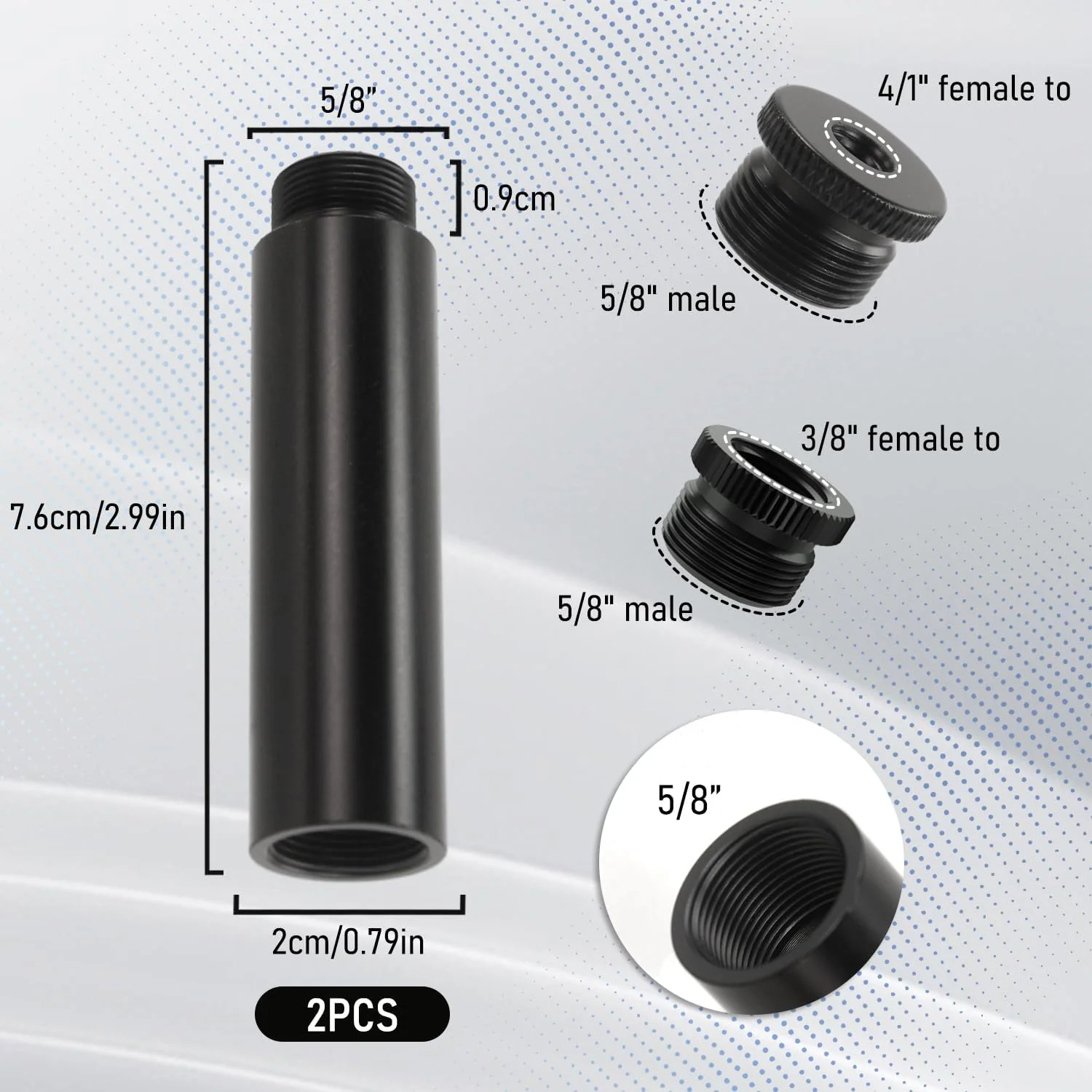 کیت لوله بازویی میکروفون EKIND مشکی، اکستندر پایه میکروفون آلیاژ آلومینیوم با آداپتورهای پیچ 5/8 اینچ نر به 1/4 اینچ و 3/8 اینچ مادگی، مناسب برای تجهیزات ضبط استودیویی (4 عدد)