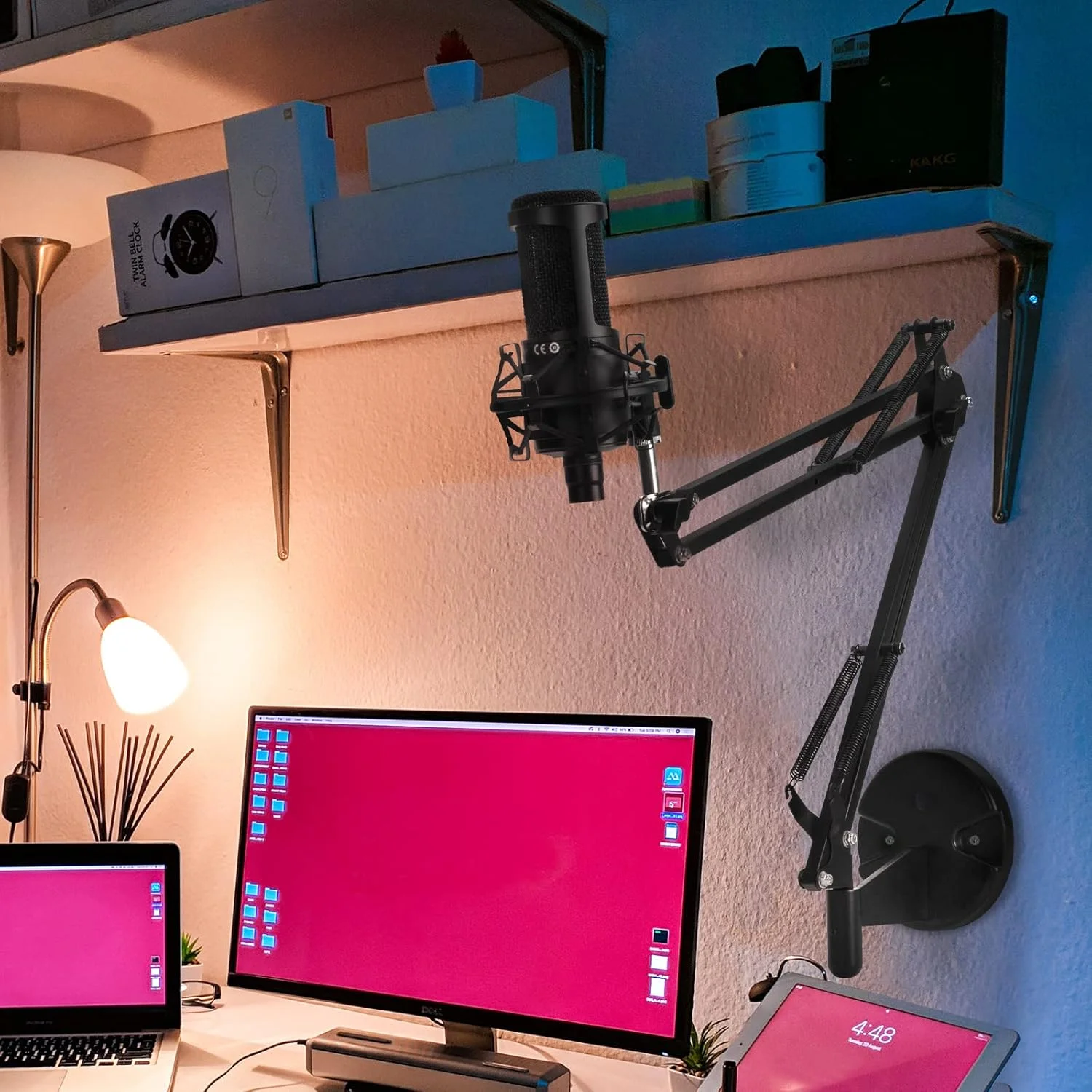 آداپتور بازوی بوم میکروفون Geekria for Creators، نگهدارنده میکروفون دیواری با دهانه رابط قابل تنظیم سازگار با Aokeo AK-35، TONOR T20، بازوی میکروفون InnoGear (مشکی)