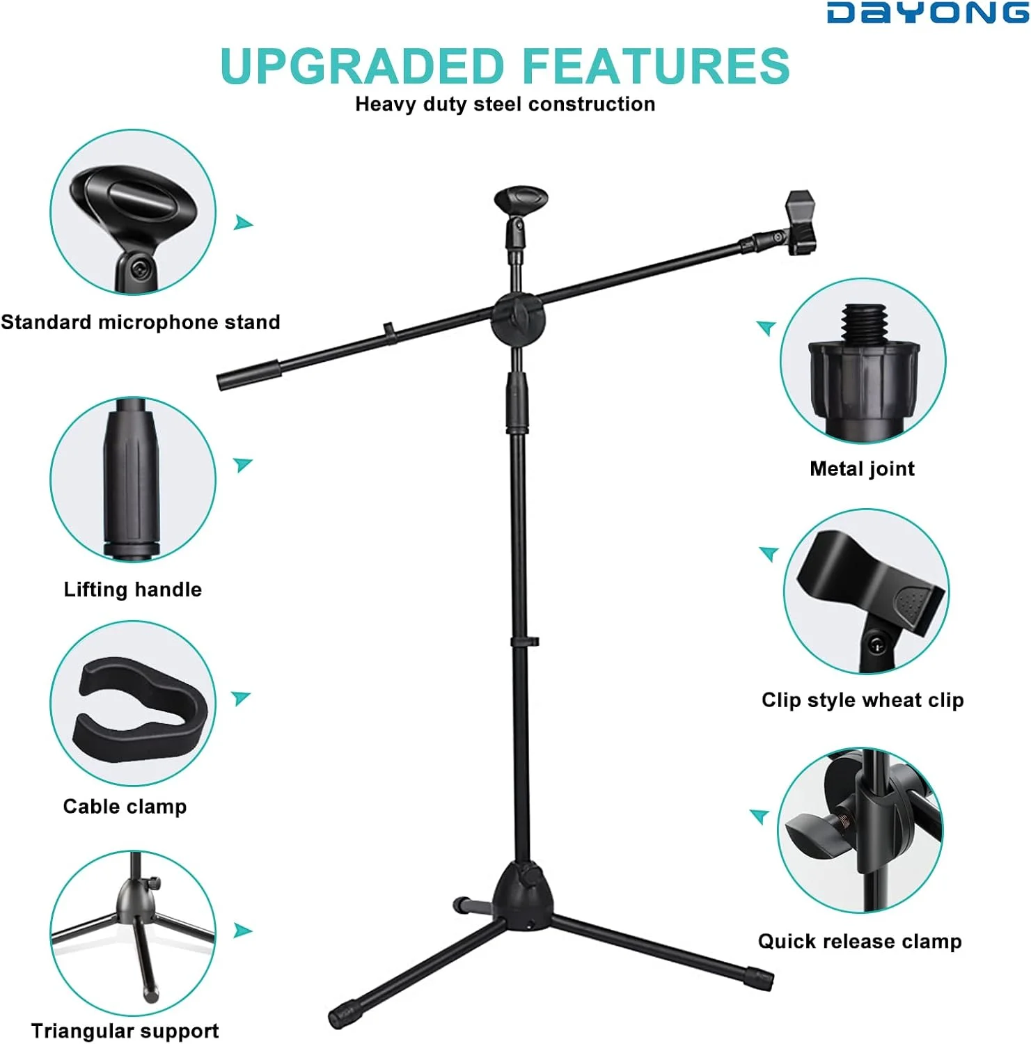پایه میکروفون سه پایه DAYONG، پایه میکروفون ایستاده با ارتفاع قابل تنظیم به همراه 2 گیره کابل و 2 گیره میکروفون، پایه میکروفون دوتایی با بازوی جداشدنی، پایه بازویی میکروفون به همراه کیف حمل (رنگ 1) پایه میکروفون سه پایه DAYONG، پایه میکروفون ایستاده با ارتفاع قابل تنظیم به همراه 2 گیره کابل و 2 گیره میکروفون، پایه میکروفون دوتایی با بازوی جداشدنی، پایه بازویی میکروفون به همراه کیف حمل (رنگ 1)