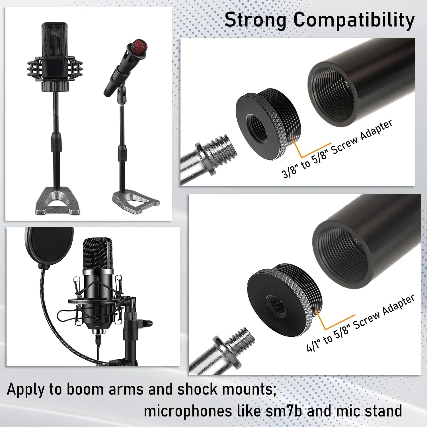 کیت لوله بازویی میکروفون EKIND مشکی، اکستندر پایه میکروفون آلیاژ آلومینیوم با آداپتورهای پیچ 5/8 اینچ نر به 1/4 اینچ و 3/8 اینچ مادگی، مناسب برای تجهیزات ضبط استودیویی (4 عدد)