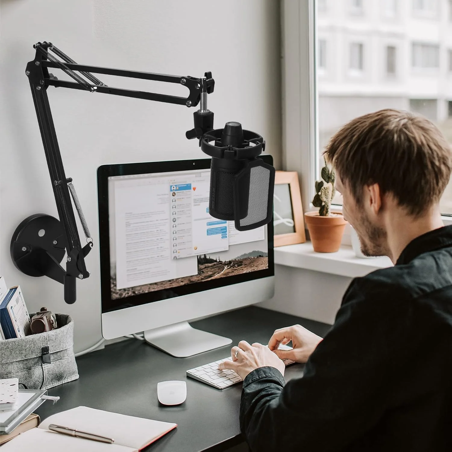 آداپتور بازوی بوم میکروفون Geekria for Creators، نگهدارنده میکروفون دیواری با دهانه رابط قابل تنظیم سازگار با Aokeo AK-35، TONOR T20، بازوی میکروفون InnoGear (مشکی)