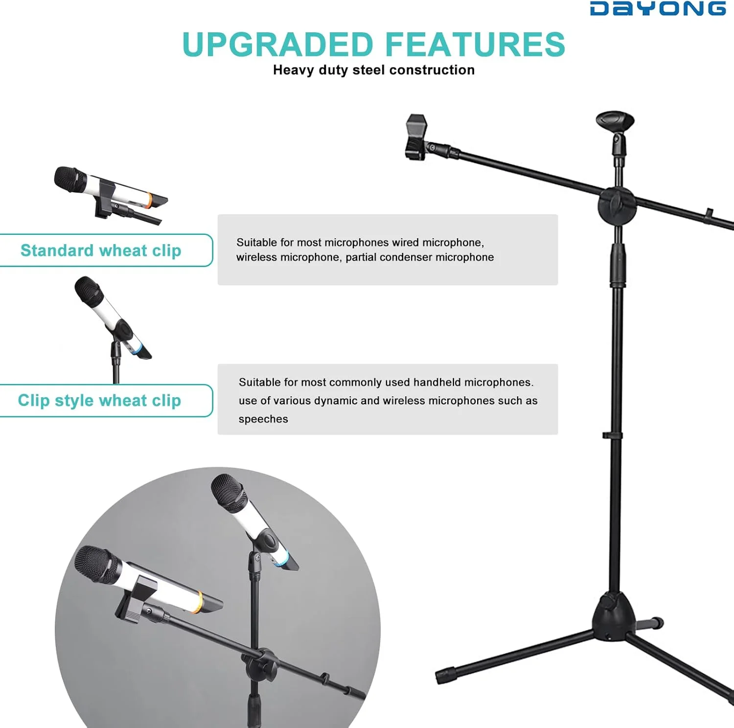 پایه میکروفون سه پایه DAYONG، پایه میکروفون ایستاده با ارتفاع قابل تنظیم به همراه 2 گیره کابل و 2 گیره میکروفون، پایه میکروفون دوتایی با بازوی جداشدنی، پایه بازویی میکروفون به همراه کیف حمل (رنگ 1) پایه میکروفون سه پایه DAYONG، پایه میکروفون ایستاده با ارتفاع قابل تنظیم به همراه 2 گیره کابل و 2 گیره میکروفون، پایه میکروفون دوتایی با بازوی جداشدنی، پایه بازویی میکروفون به همراه کیف حمل (رنگ 1)