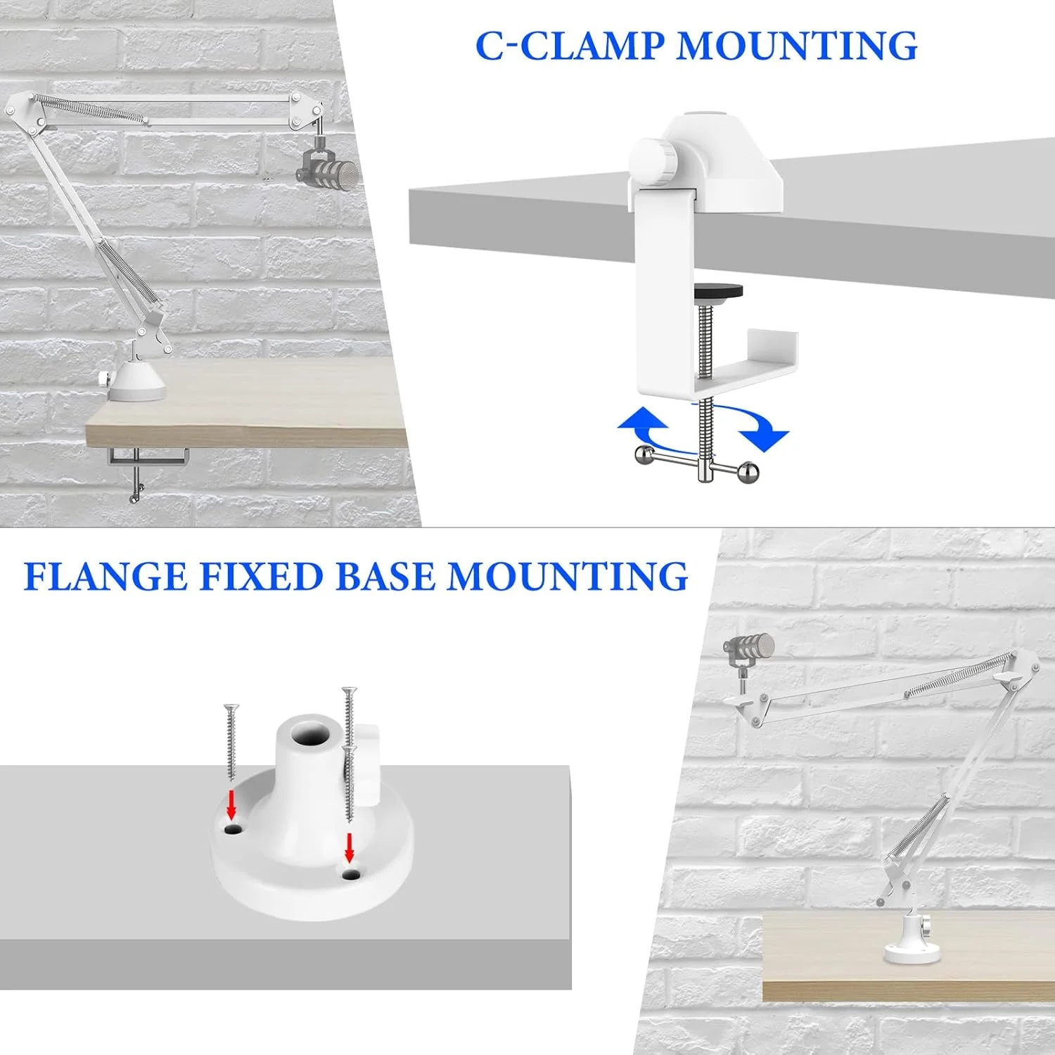 بازوی میکروفون Geekria for Creators سازگار با Rode PodMic, NT-USB, NT1-A, NT1 به همراه پایه فلنج رومیزی، استند معلق، بازوی قیچی میکروفون، نگهدارنده رومیزی (سفید)