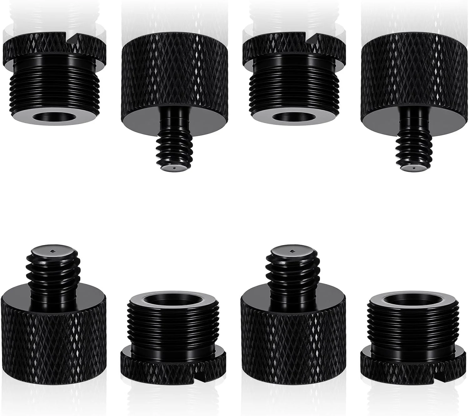 آداپتور پایه میکروفون آلیاژ آلومینیومی 8 عددی، آداپتور مادگی 3/8 به نری 1/4، آداپتورهای پیچی برای پایه های میکروفون و بازوهای میکروفون، مشکی