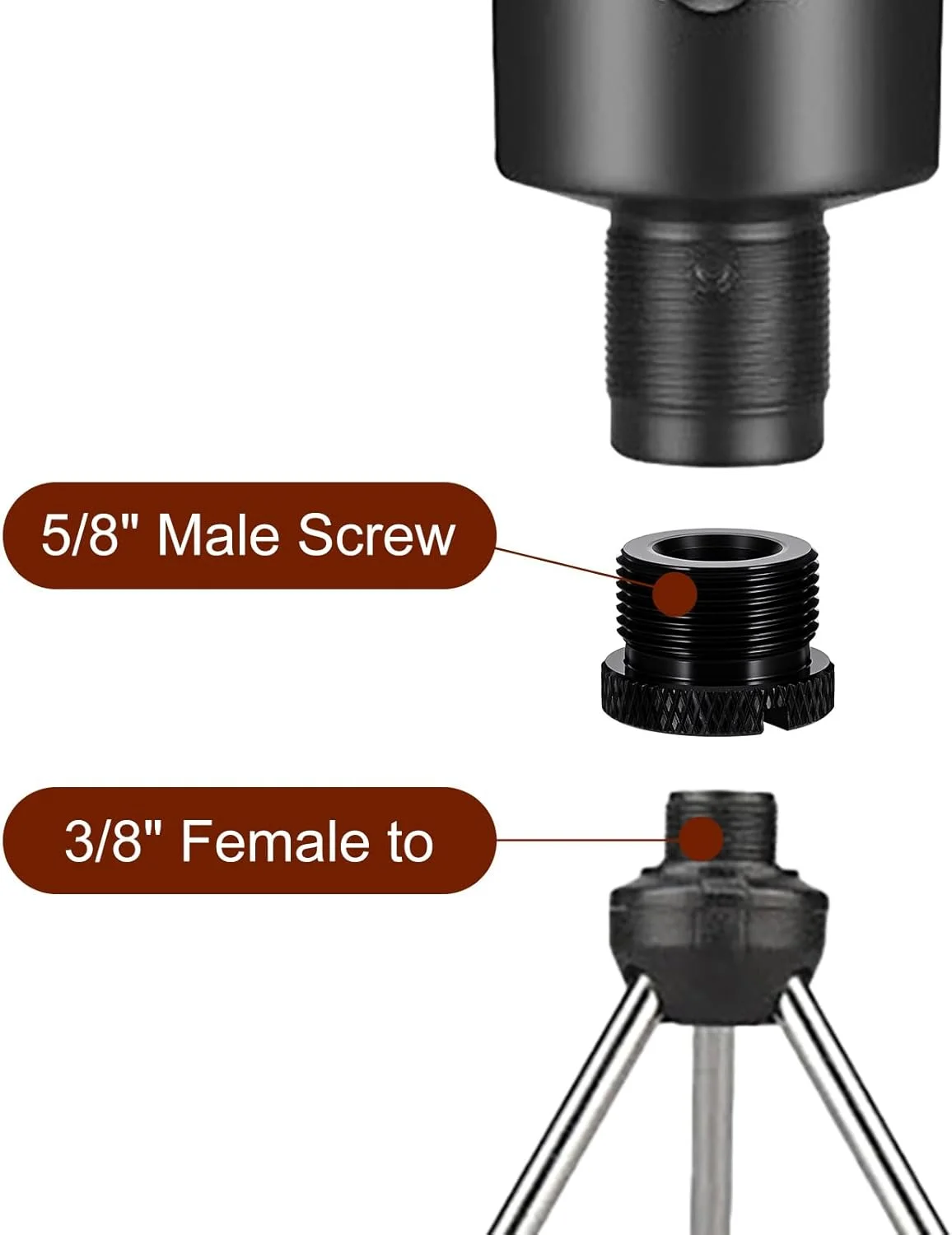 آداپتور پایه میکروفون آلیاژ آلومینیومی 8 عددی، آداپتور مادگی 3/8 به نری 1/4، آداپتورهای پیچی برای پایه های میکروفون و بازوهای میکروفون، مشکی