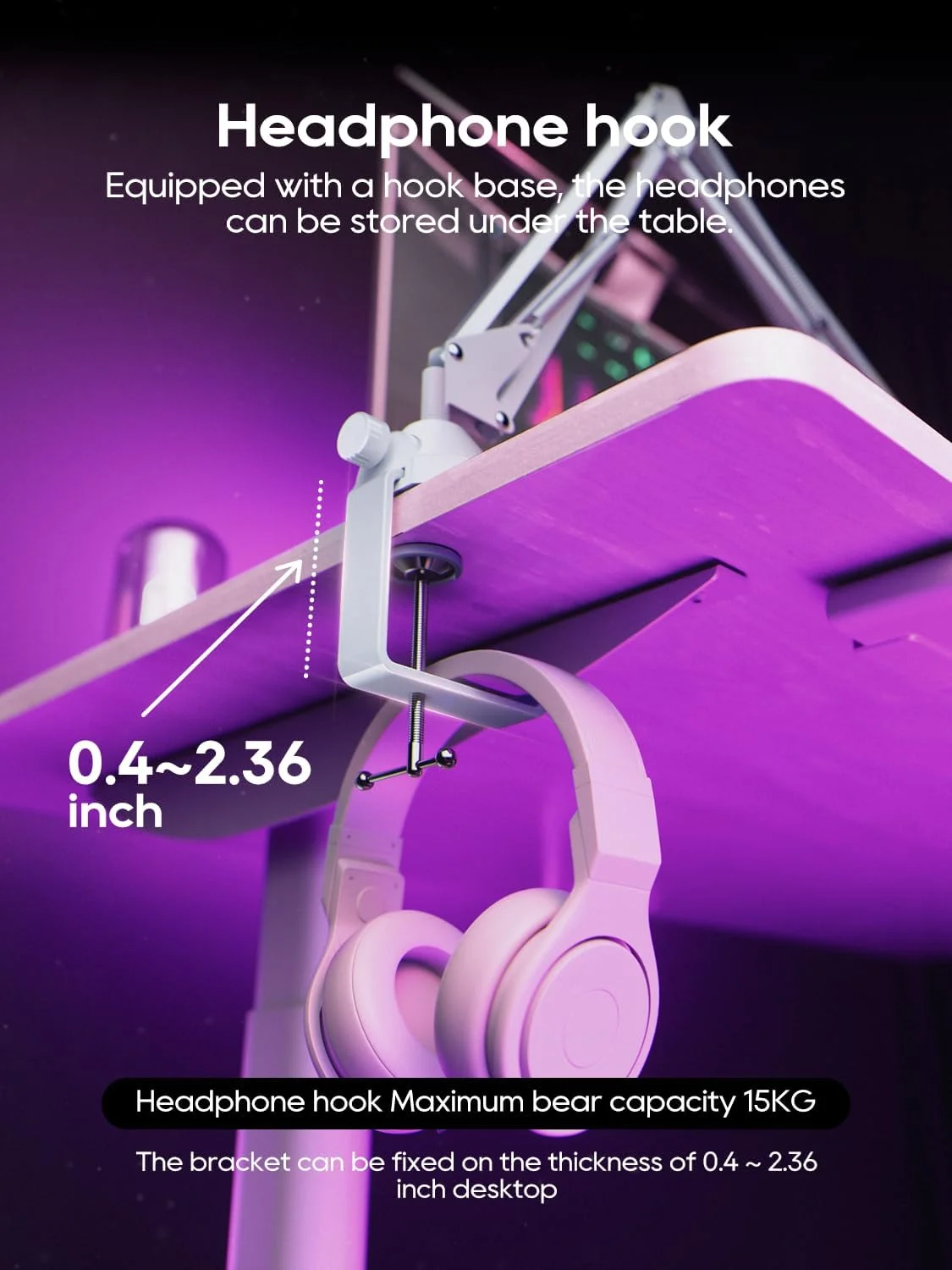 بازوی میکروفون، پایه رومیزی تاشو با آداپتور پیچ 3/8 اینچ به 5/8 اینچ، پایه میکروفون قابل تنظیم برای پادکست، بازی و ضبط - سفید