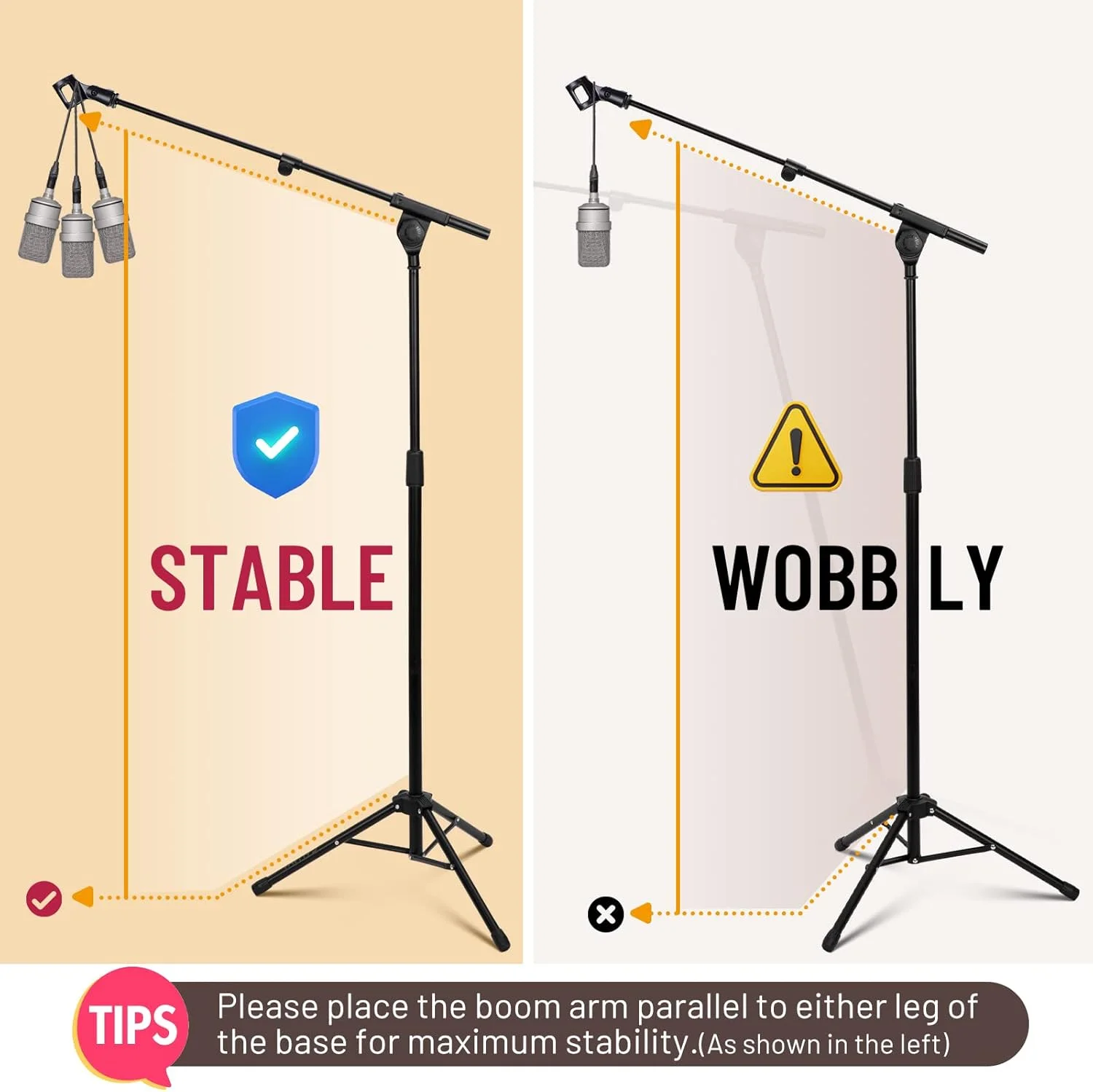 پایه میکروفون سه پایه CAHAYA با بازوی بوم، پایه میکروفون زمینی به همراه کیف حمل و 2 گیره میکروفون برای اجرای آواز، سخنرانی، مراسم عروسی، استیج و فضای باز