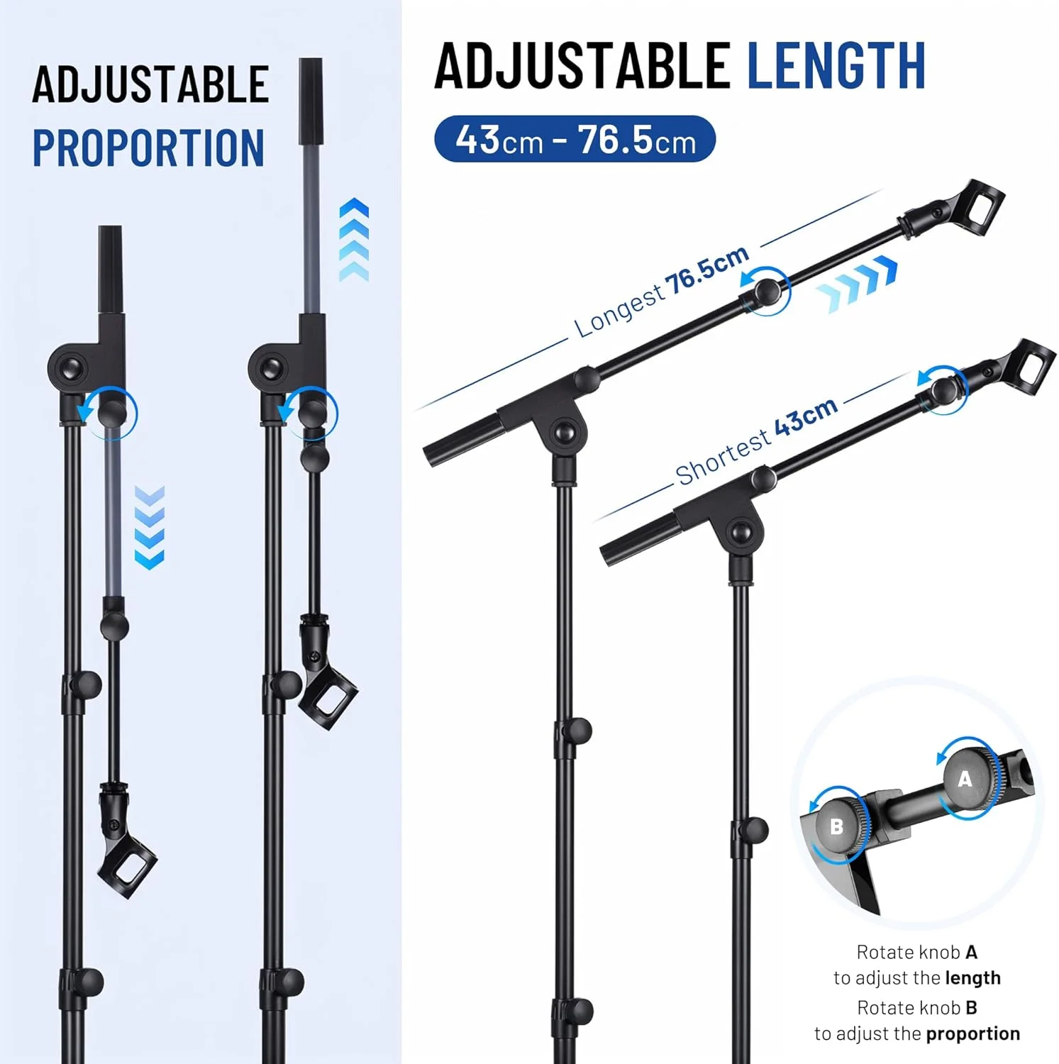 پایه میکروفون بوم سه پایه CAHAYA - پایه میکروفون فلزی تاشو قابل حمل با کیف حمل و دو گیره میکروفون برای اجرای سخنرانی عروسی آواز و فضای باز