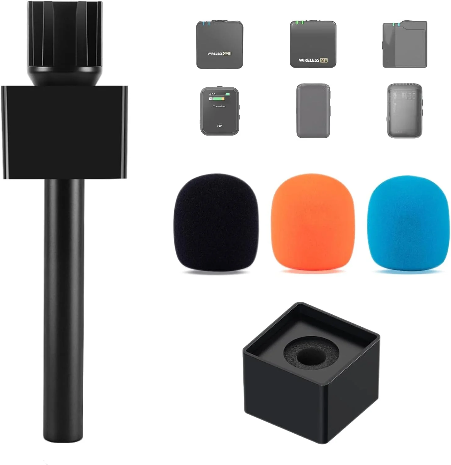 دسته میکروفون برای میکروفون های DJI Rode، پایه نگهدارنده دستی برای Wireless GO2، آداپتور ریگ مصاحبه به همراه فوم های رنگی