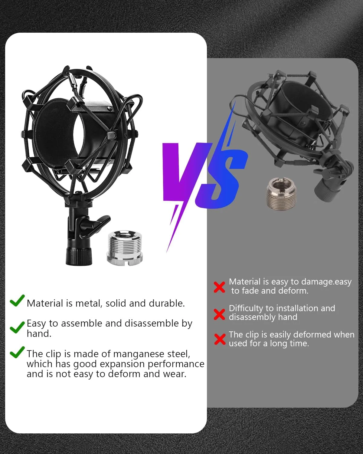 لرزه‌گیر میکروفون یونیورسال، نگهدارنده گیره میکروفون برای میکروفون با قطر 47 تا 53 میلی‌متر، ضد لرزش، با قابلیت تنظیم و جداسازی بالا