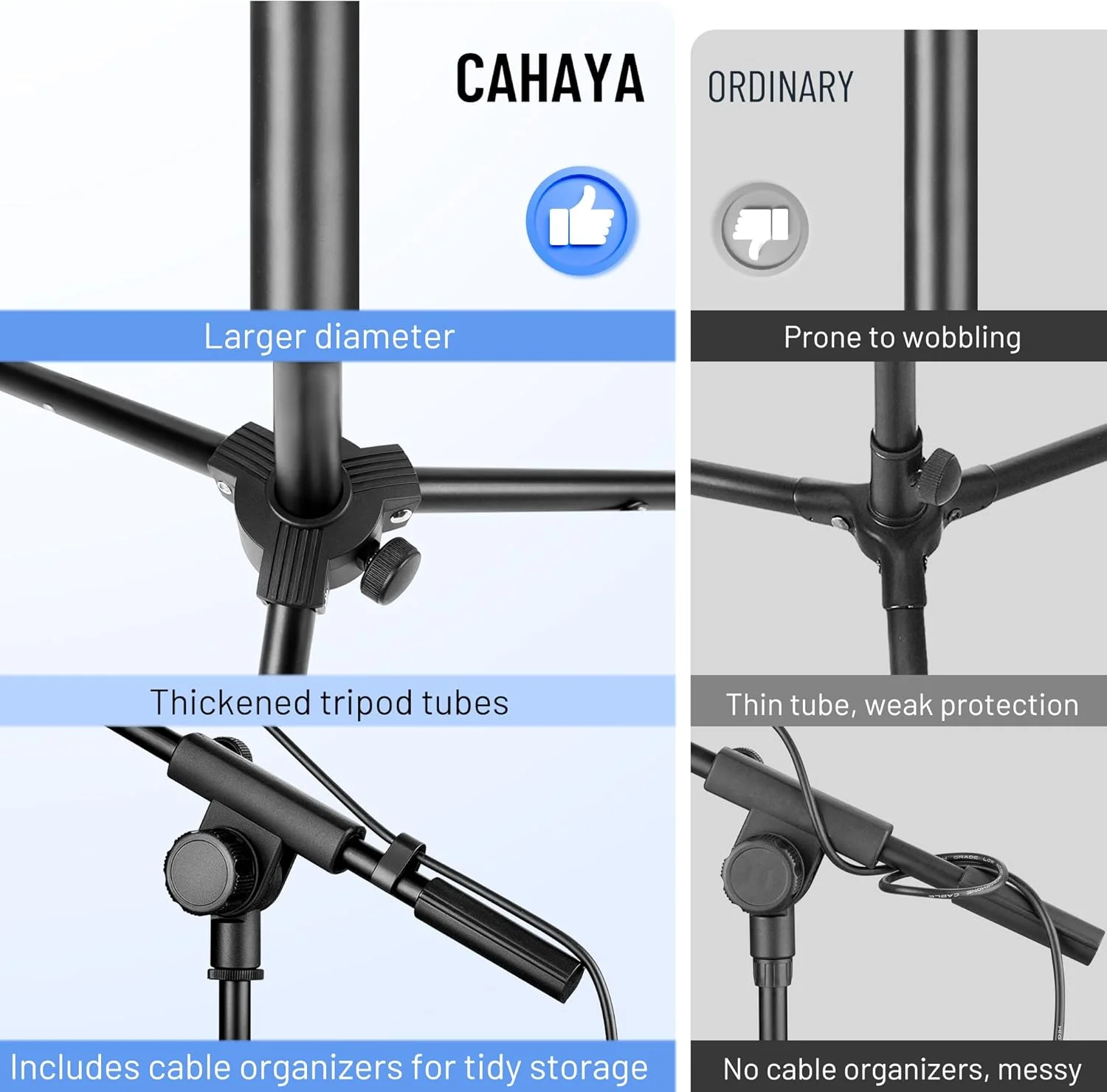 پایه میکروفون بوم سه پایه CAHAYA - پایه میکروفون فلزی تاشو قابل حمل با کیف حمل و دو گیره میکروفون برای اجرای سخنرانی عروسی آواز و فضای باز