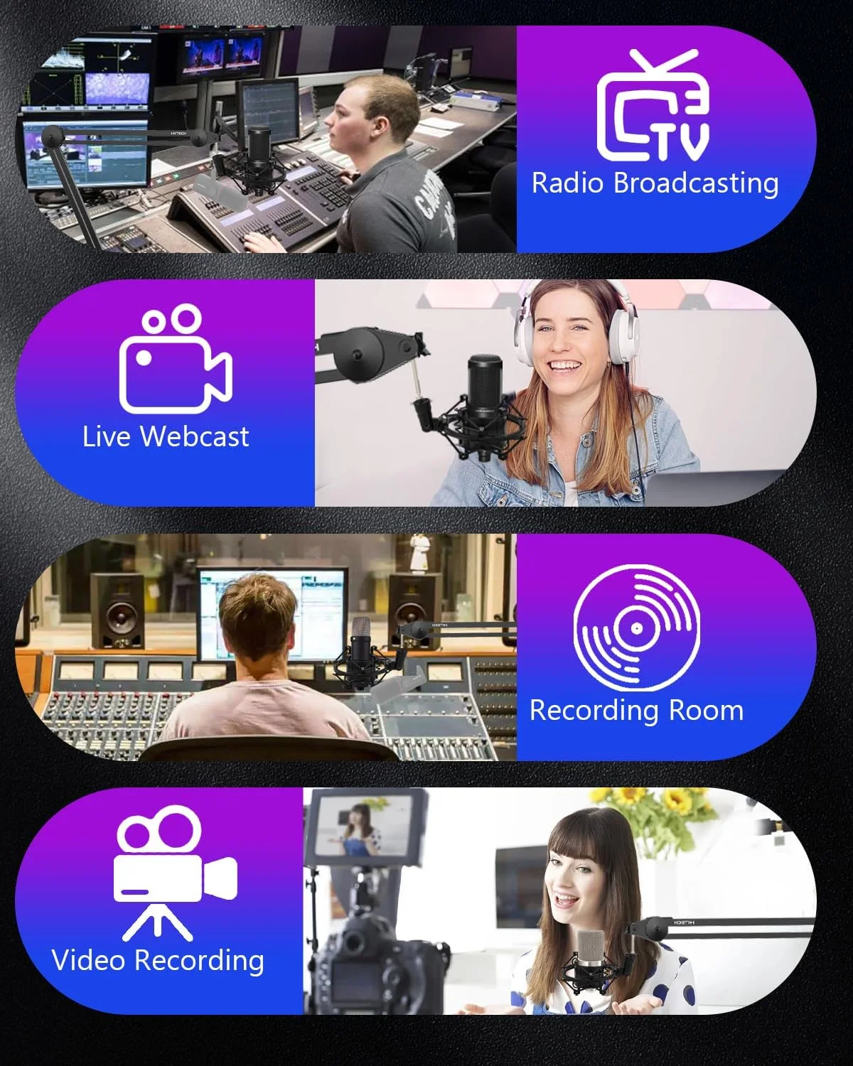 لرزه‌گیر میکروفون یونیورسال، نگهدارنده گیره میکروفون برای میکروفون با قطر 47 تا 53 میلی‌متر، ضد لرزش، با قابلیت تنظیم و جداسازی بالا