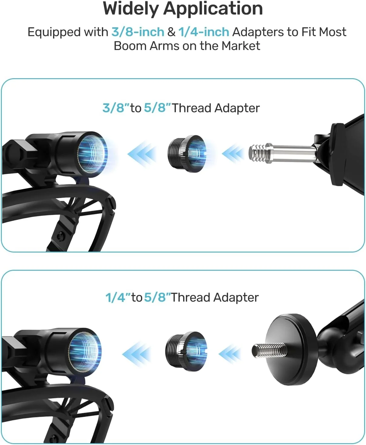 لرزه‌گیر میکروفون Wave، سازگار با میکروفون‌های Elgato Wave 1 و Wave 3، دارای قاب فلزی و طراحی سیستم تعلیق الاستیک تقویت‌شده، با آداپتور پیچ 3/8 اینچ یا 1/4 اینچ