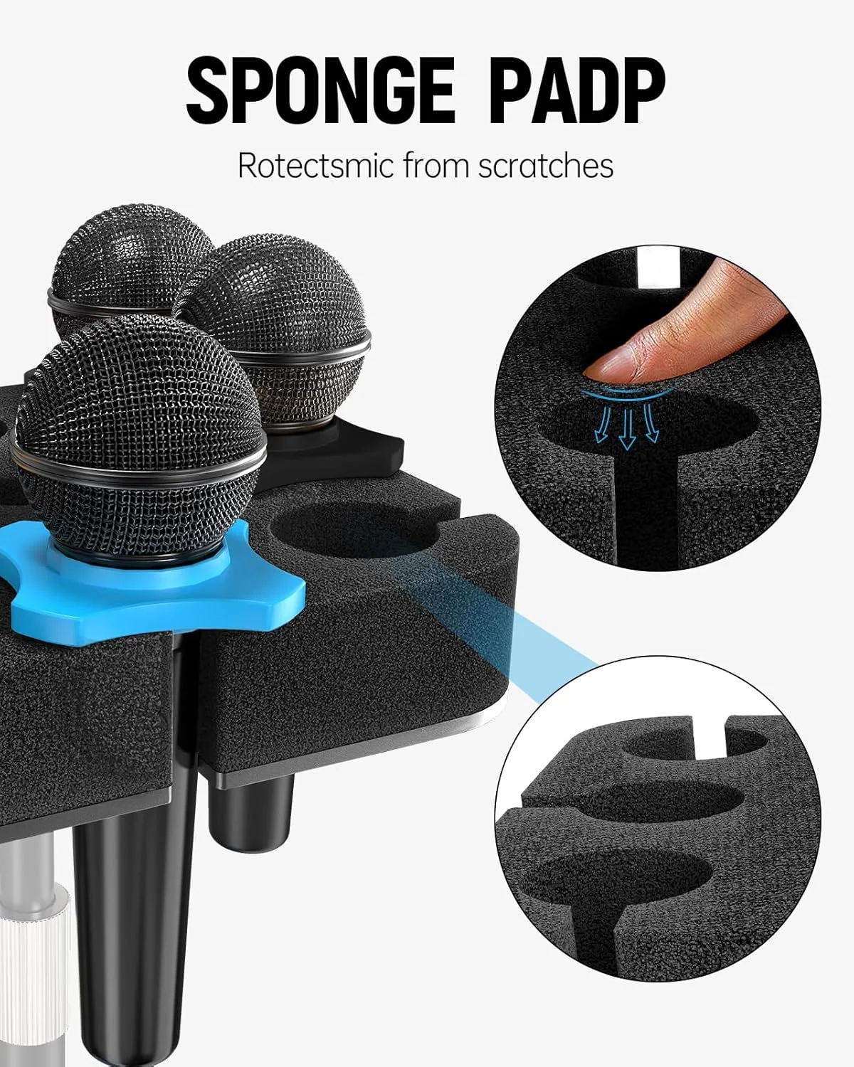 نگهدارنده چندگانه میکروفون (آلومینیومی) برای میکروفون های دستی داینامیک، سیم دار و بی سیم، سینی مربعی شکل با قابلیت نگهداری تا 8 میکروفون، مناسب برای سازماندهی و نمایش روی استیج