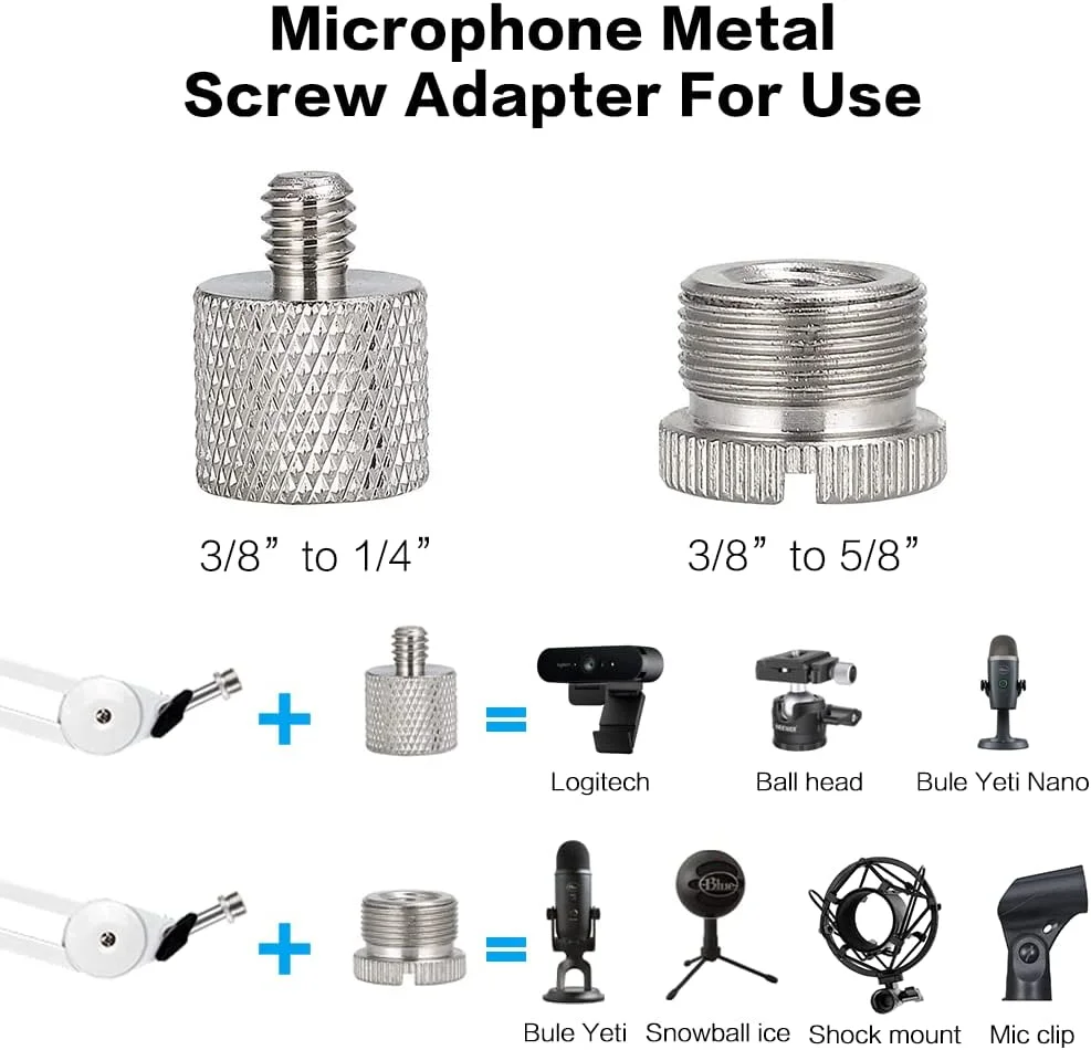 بازوی بوم میکروفون BOMGE، پایه میکروفون گیره قابل تنظیم استودیویی بازوی قیچی تعلیق برای میکروفون های رادیویی و بازی (سفید)