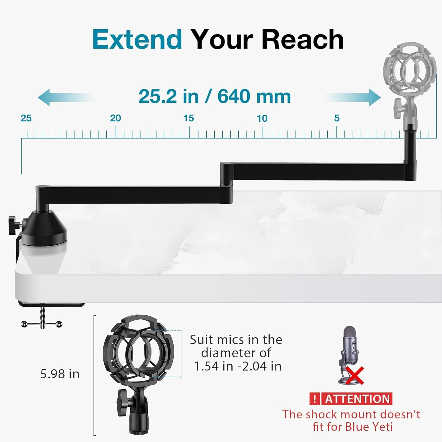 بازوی میکروفون کم ارتفاع InnoGear، پایه بازوی میکروفون رومیزی تاشو با قابلیت چرخش 360 درجه برای Fifine AM8 K669B Blue Yeti HyperX QuadCast SoloCast AT2020 و سایر میکروفون ها