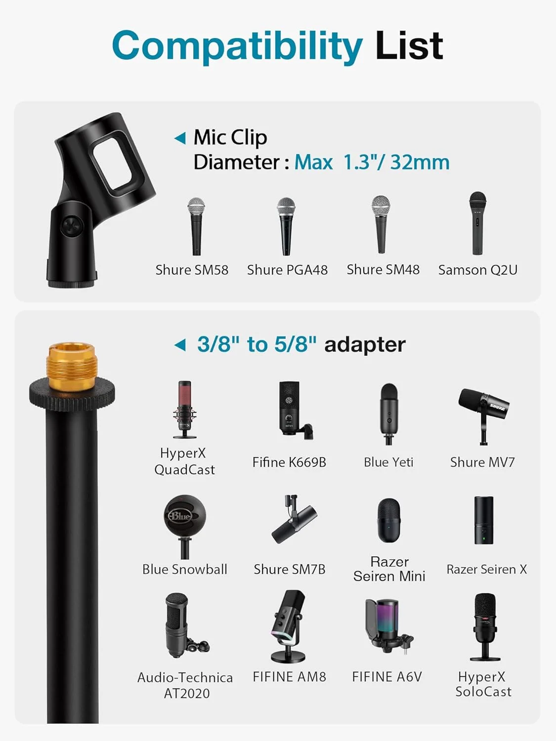 پایه میکروفون رومیزی InnoGear، پایه میکروفون رومیزی قابل تنظیم ارتقا یافته با گیره میکروفون و پیچ 5/8 اینچ نر به 3/8 اینچ ماده برای میکروفون های Blue Yeti Snowball Spark و سایر میکروفون ها