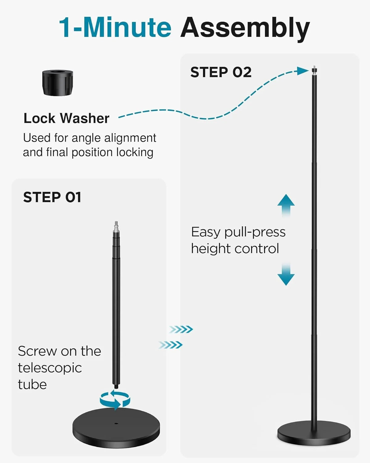 پایه میکروفون تلسکوپی InnoGear، قابل تنظیم ارتفاع از 55 تا 173 سانتی متر، پایه میکروفون بوم با پایه سنگین برای میکروفون های مختلف