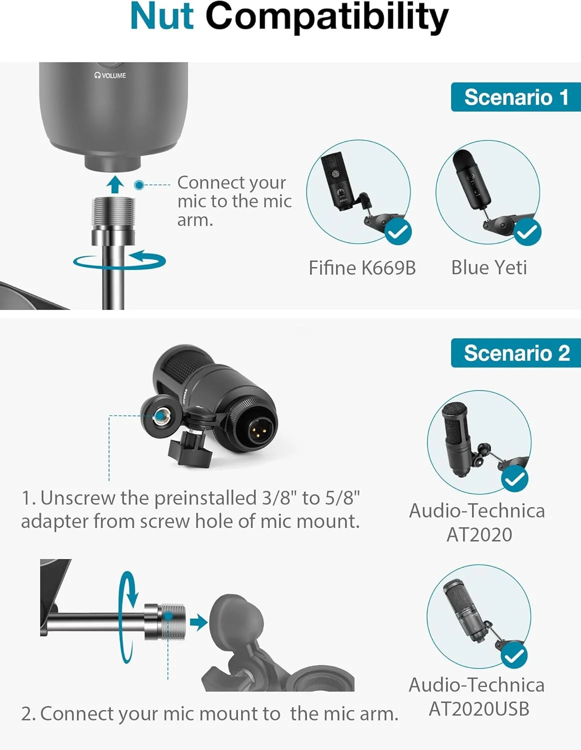 پایه بازوی میکروفون InnoGear، پایه بازویی میکروفون با دوام و قیچی‌مانند به همراه گیره میکروفون و بست‌های کابل برای بازی (متوسط)