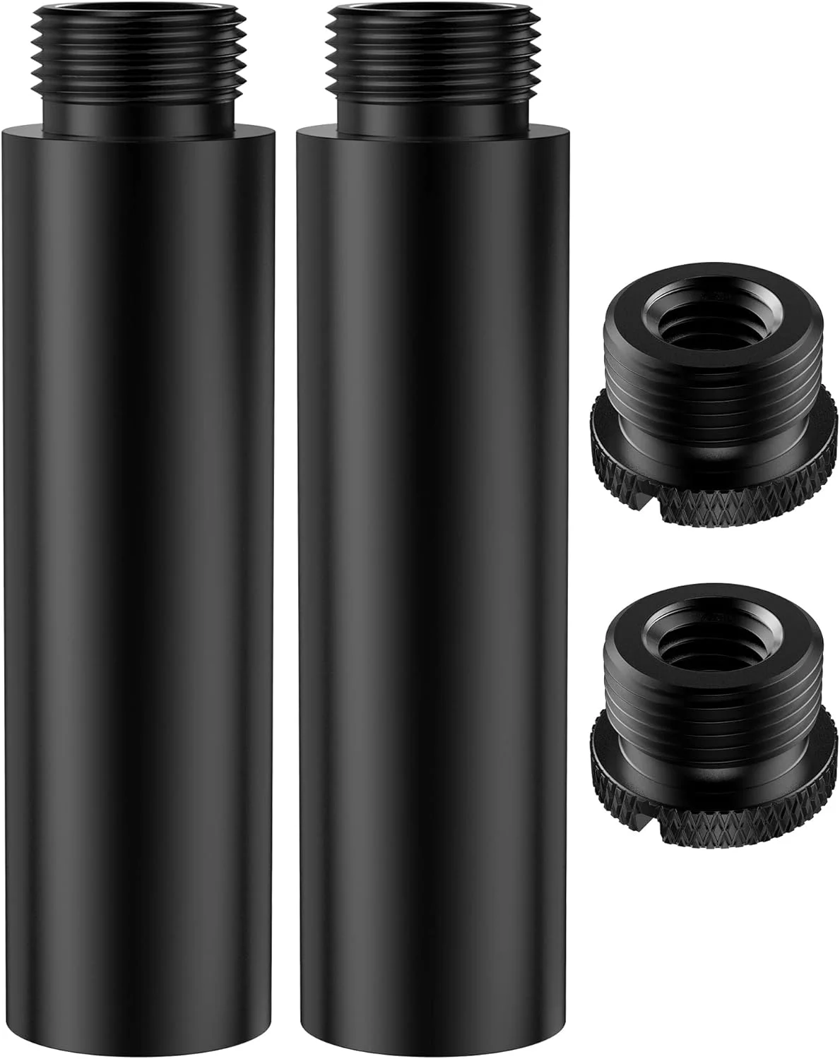 لوله افزایش ارتفاع پایه میکروفون InnoGear، دو عدد لوله افزایش دهنده میکروفون با رزوه 5/8 اینچ به همراه 2 عدد تبدیل فلزی 3/8 اینچ به 5/8 اینچ برای بازوی پایه میکروفون رومیزی
