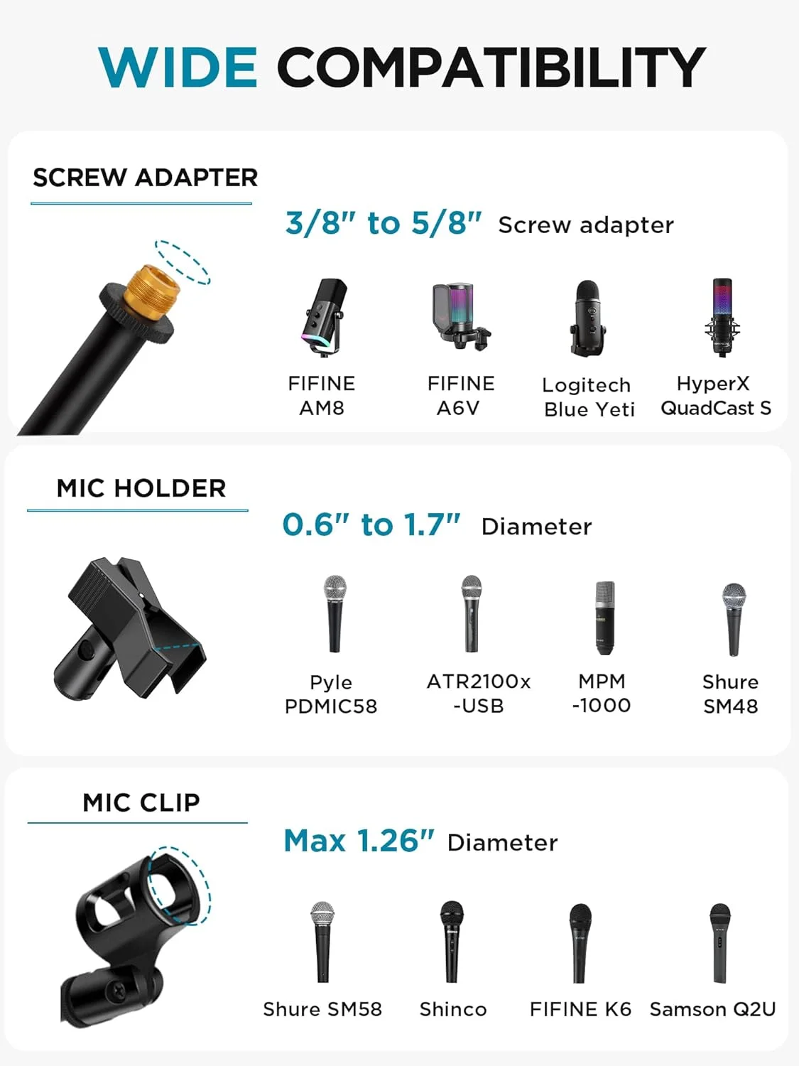 پایه میکروفون InnoGear، پایه میکروفون سه پایه بوم بازویی قابل تنظیم ارتفاع، سنگین با کیف حمل، 2 گیره میکروفون، آداپتور 3/8 اینچ به 5/8 اینچ برای آواز پادکست
