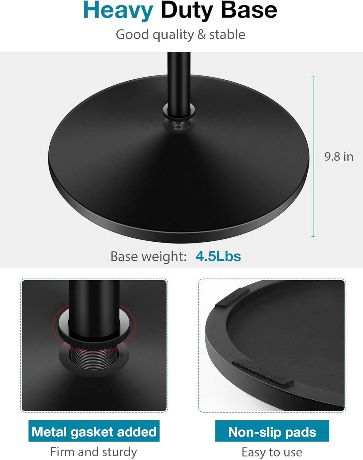 پایه میکروفون InnoGear، پایه های بازوی میکروفون بوم جداشدنی با پایه گرد وزنی، ارتفاع قابل تنظیم از 86 تا 152 سانتی متر برای میکروفون های مختلف