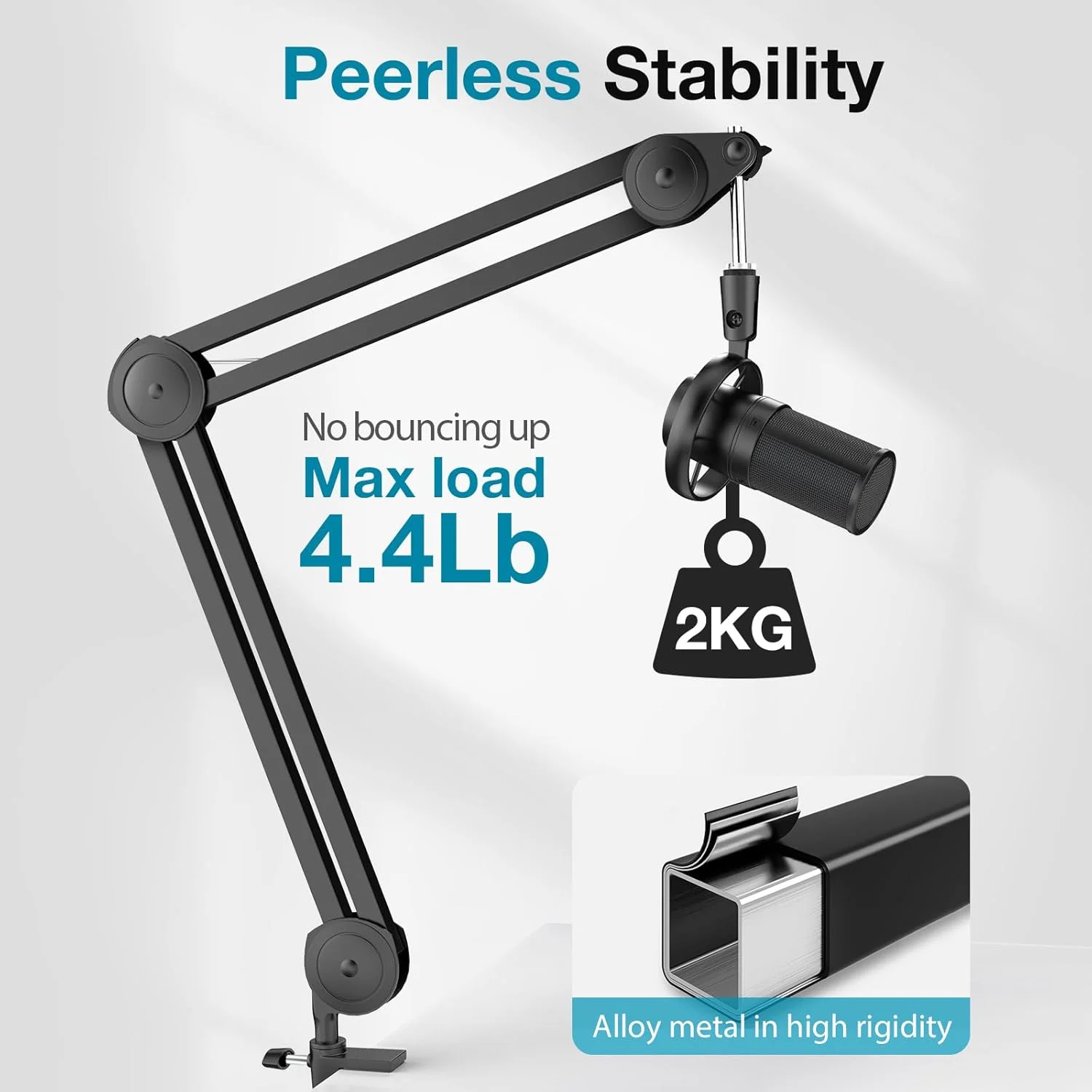 پایه میکروفون بوم InnoGear، حداکثر تحمل وزن 2 کیلوگرم، پایه بازوی میکروفون رومیزی برای Blue Yeti HyperX QuadCast S SoloCast Shure SM7B AT2020 Fifine AM8 Razer Seiren Mini
