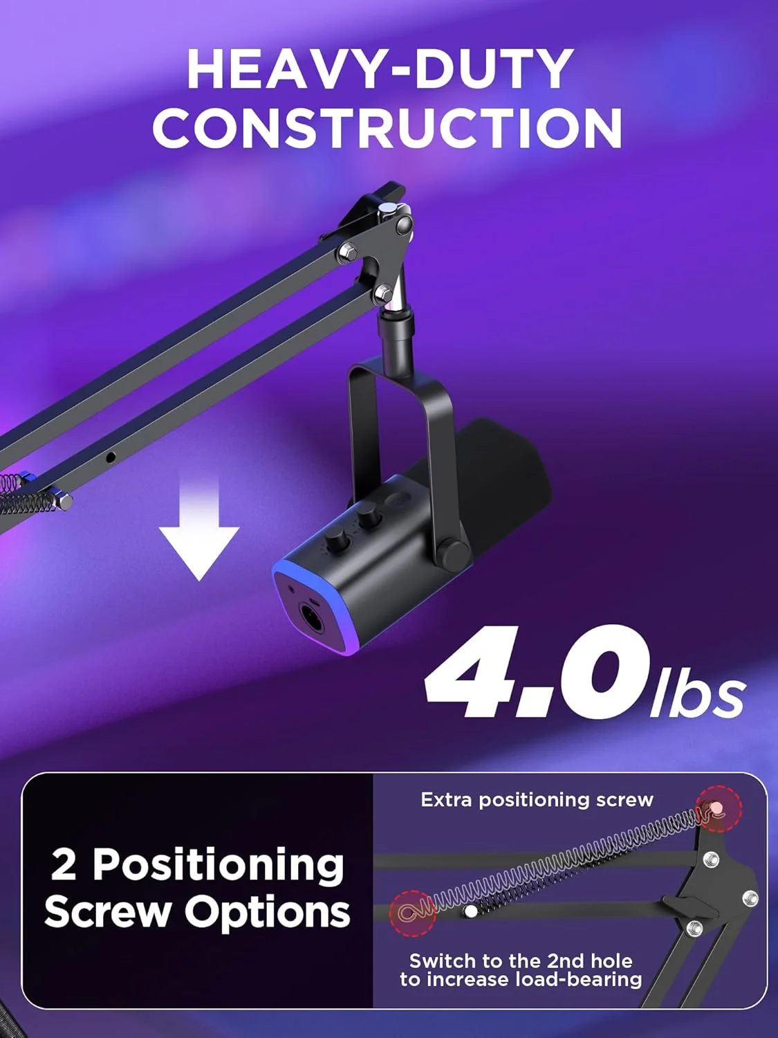 پایه میکروفون بازویی InnoGear مناسب برای میکروفون‌های Blue Yeti HyperX QuadCast SoloCast Snowball Fifine Shure SM7B و سایر میکروفون‌ها، بزرگ