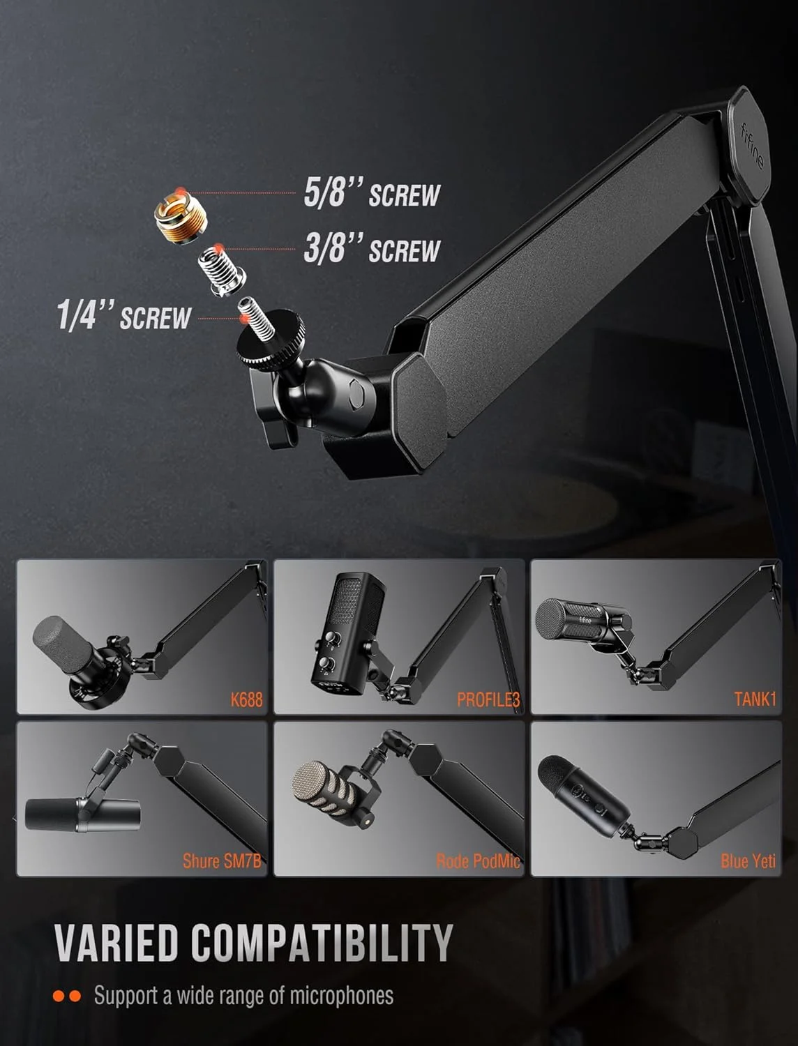 بازوی بوم میکروفون FIFINE، پایه میکروفون با کانال مدیریت کابل، کاملاً قابل تنظیم، پایه میکروفون فلزی سنگین با گیره نصب رومیزی برای ضبط پادکست در دفتر کار خانگی - BM66