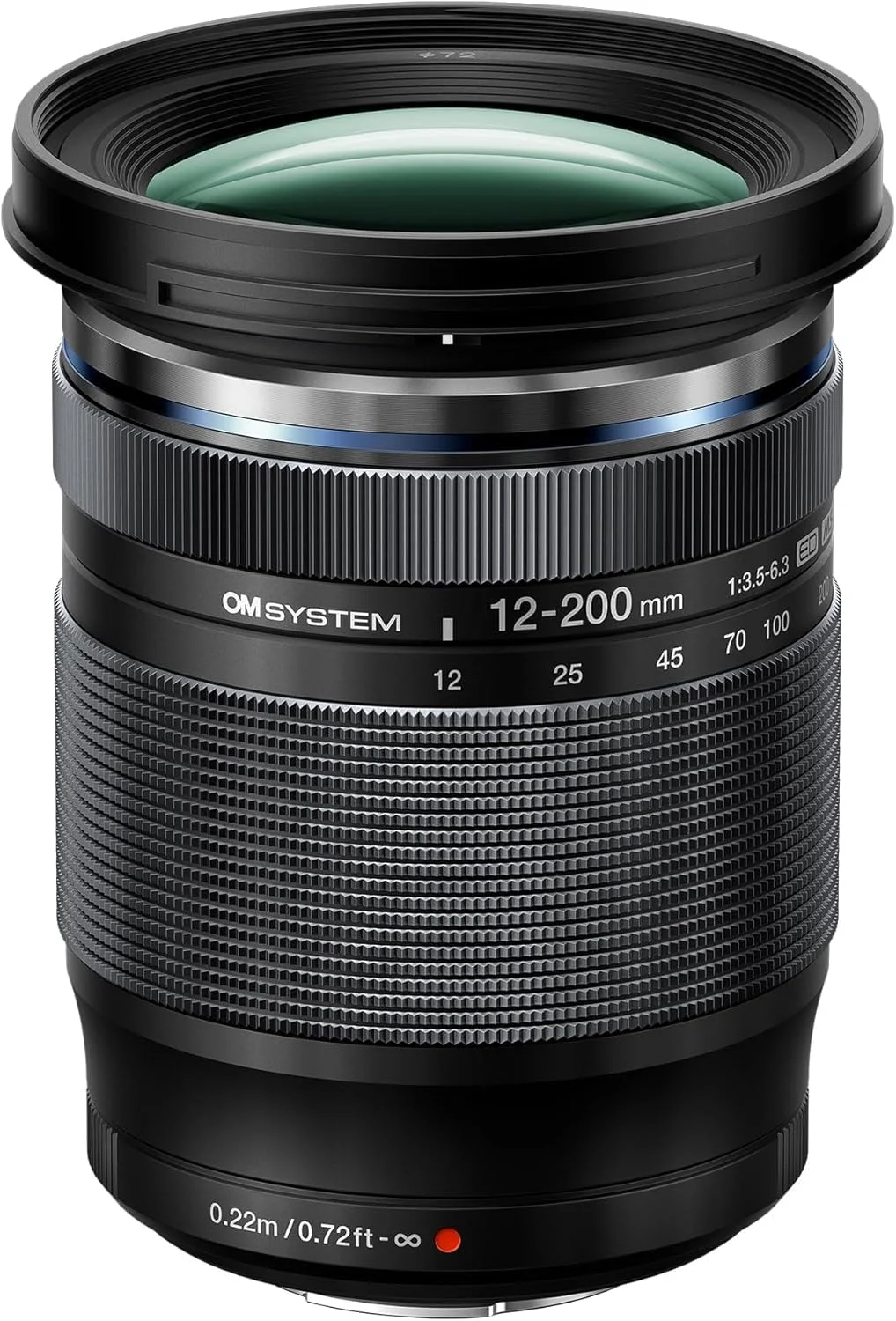 لنز OM SYSTEM M.Zuiko Digital ED 12-200 mm F3.5-6.3 به همراه هود لنز، زوم یونیورسال مناسب برای تمامی دوربین‌های MFT (مدل‌های Olympus OM-D & Pen، سری Panasonic G)، مشکی