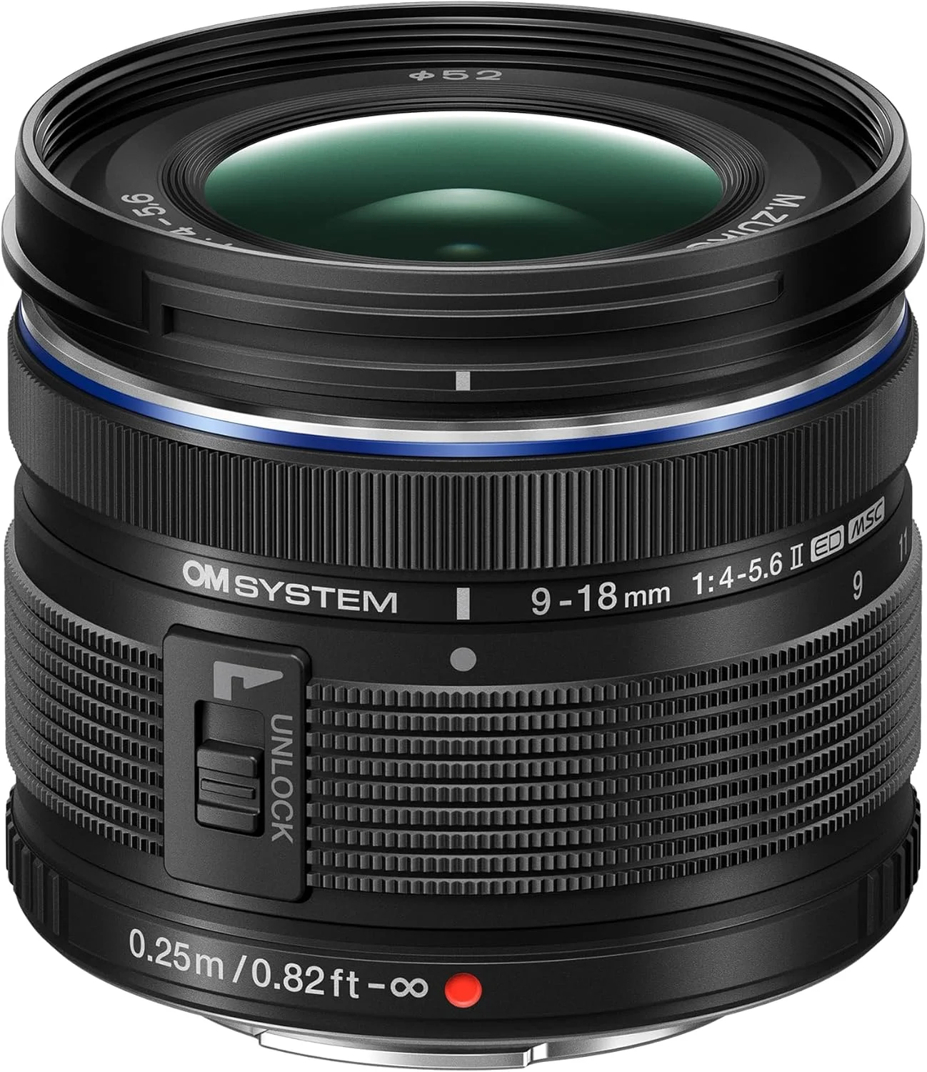 لنز OM SYSTEM M.Zuiko Digital ED 9-18 mm F4.0-5.6 II، زوم زاویه باز، مناسب برای تمام دوربین های MFT (مدل های Olympus OM-D & Pen، سری Panasonic G) مشکی