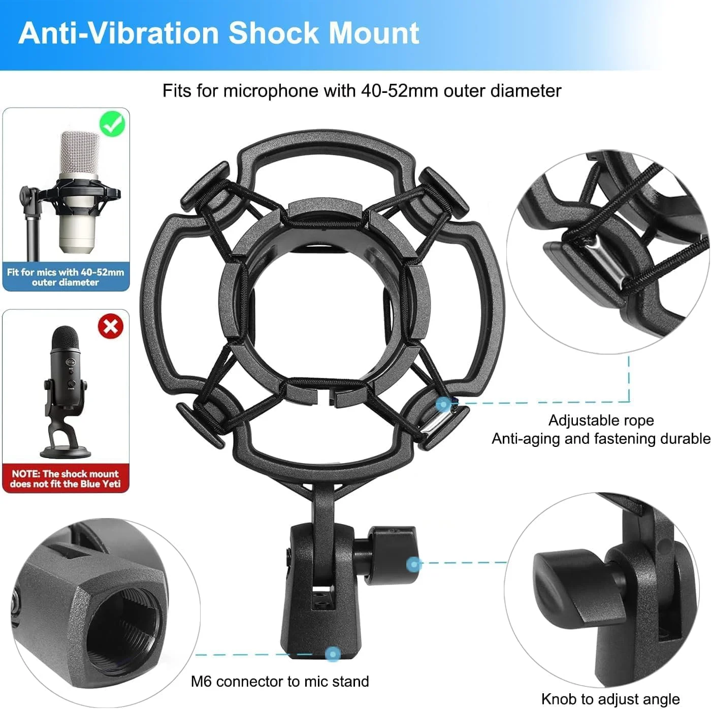 پایه میکروفون رومیزی Azonee، سه پایه میکروفون، پایه میکروفون کوچک با قابلیت تنظیم ارتفاع به همراه پاپ فیلتر، لرزه گیر، گیره میکروفون و آداپتور 1/4 اینچ به 5/8 اینچ برای Blue Yeti Snowball