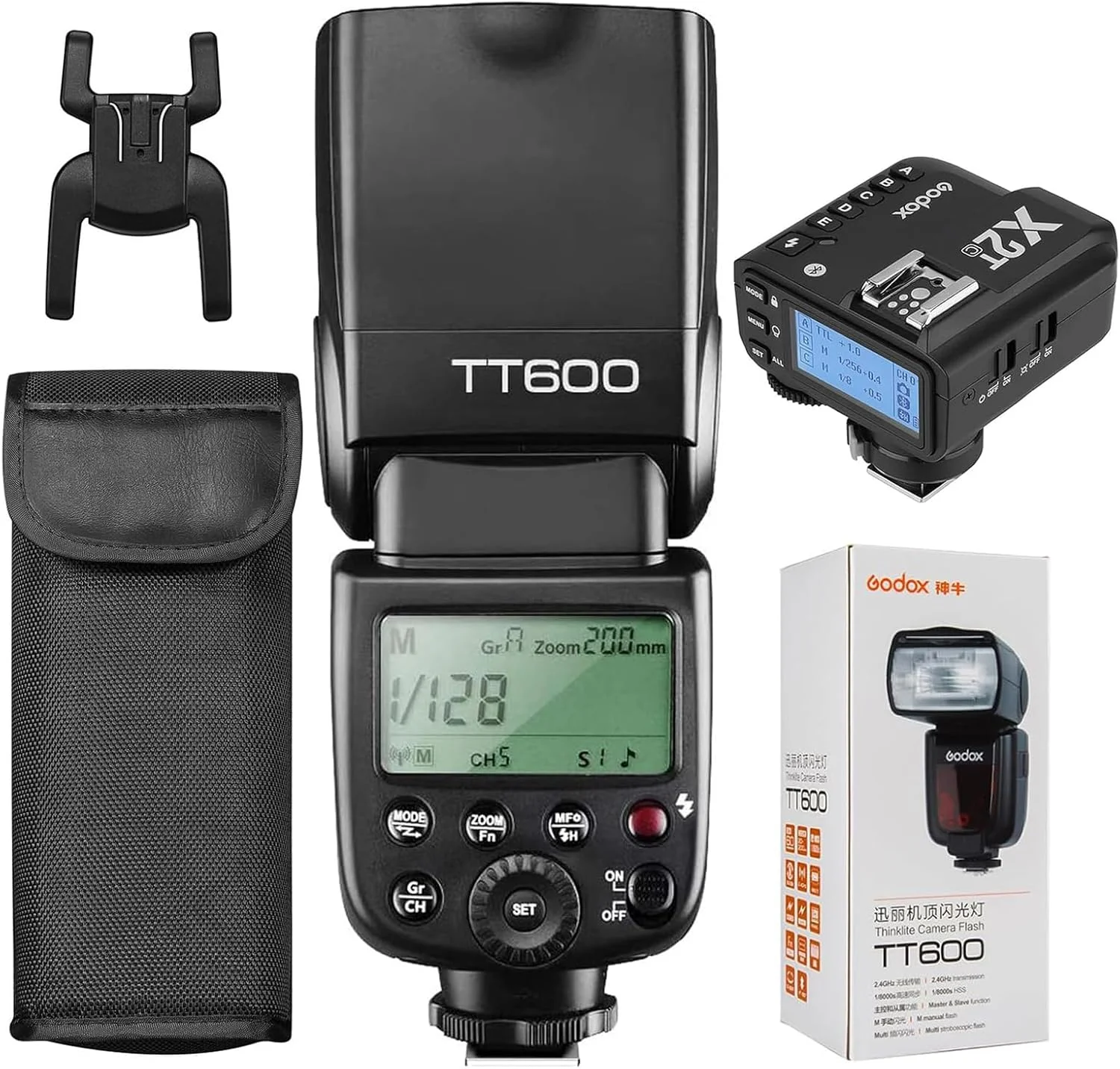 فلاش گودکس TT600 با تریگر X2T-C - سیستم X بی‌سیم 2.4G، همگام‌سازی پرسرعت، سازگار با دوربین های کانن، مشکی، بسته‌ی 1 عددی