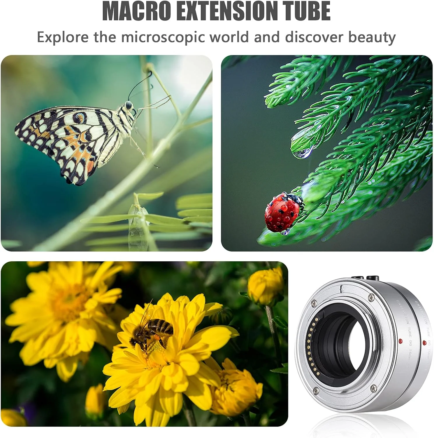 مجموعه حلقه های اکستنشن ماکرو 10mm 16mm با فوکوس خودکار و دیافراگم قابل تنظیم، جایگزین برای دوربین های Olympus E-P1 E-P2 E-PL1 E-PL2 G1 G2 G10 GF1 GF2 GF3 Micro Four Thirds MFT M4/3 Mount