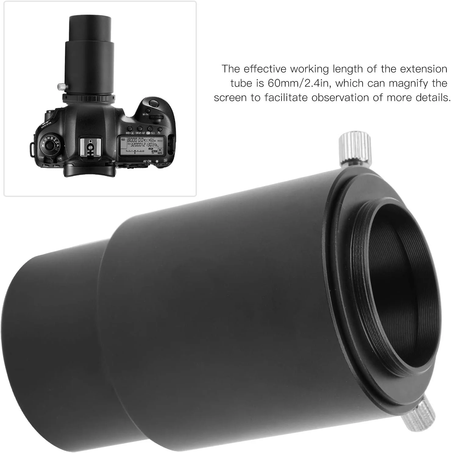 لوله افزایش طول چشمی تلسکوپ فلزی 2 اینچی + حلقه آداپتور دوربین + آداپتور T2 برای EOS T، کیت آداپتور تلسکوپ به دوربین، برای دوربین Canon EF/EFS