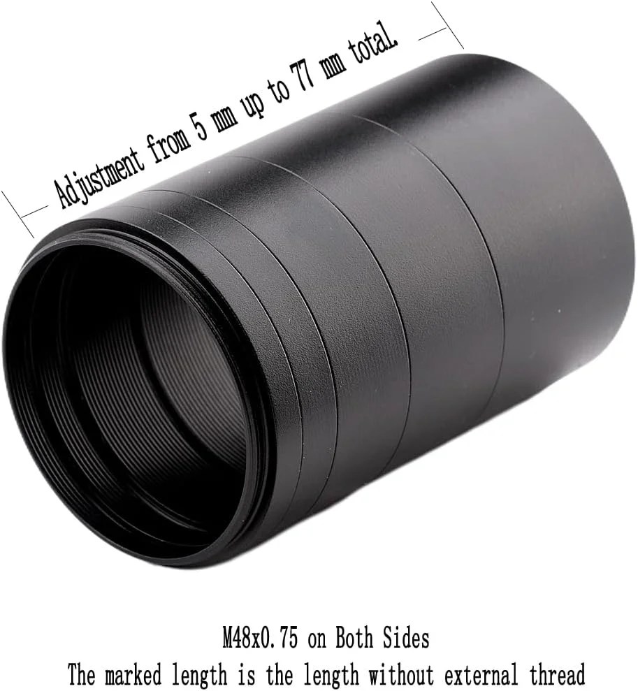 مجموعه لوله افزایش طول 2 اینچی M48 — رینگ‌های 5/7/15/20/30 میلی‌متری — رزوه نر و ماده M48×0.75 — برای فلتنرها و چشمی‌ها — مجموعه 5 رینگ