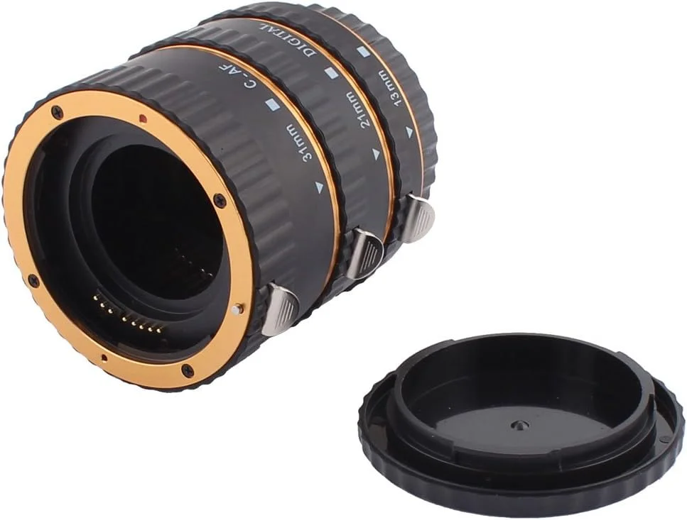 مجموعه حلقه های افزایش طول ماکرو لنز دوربین DSLR SLR، ۳ عددی، مشکی و طلایی