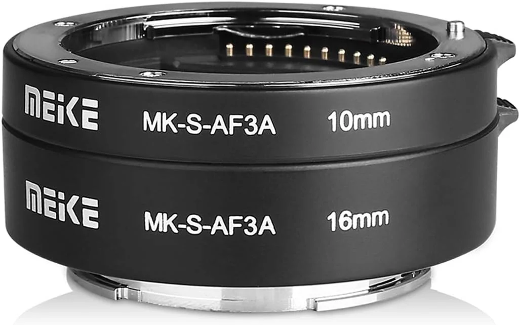 حلقه آداپتور لوله افزایش طول ماکرو با فوکوس خودکار فلزی MEIKE MK-S-AF3A (10mm+16mm) برای دوربین های بدون آینه سونی E-Mount FE-Mount A7 NEX A7 A7M2 NEX3 NEX5 NEX6 NEX7 A5000 A5100 A6000 A6300 A6500 A9 A7III