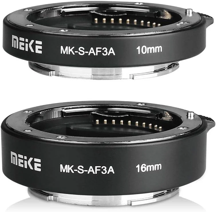 حلقه آداپتور لوله افزایش طول ماکرو با فوکوس خودکار فلزی MEIKE MK-S-AF3A (10mm+16mm) برای دوربین های بدون آینه سونی E-Mount FE-Mount A7 NEX A7 A7M2 NEX3 NEX5 NEX6 NEX7 A5000 A5100 A6000 A6300 A6500 A9 A7III