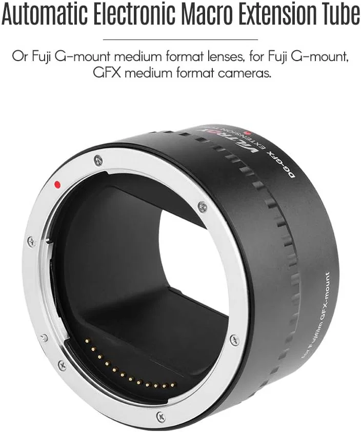 حلقه آداپتور لوله افزایش طول ماکرو الکترونیکی اتوماتیک 45 میلی‌متری Morelian DG-GFX با کنتاکت‌های الکتریکی فلزی، پشتیبانی از حالت TTL Auto Focus AF AE برای لنزهای مدیوم فرمت با مانت Fuji G برای GFX با مانت Fuji G