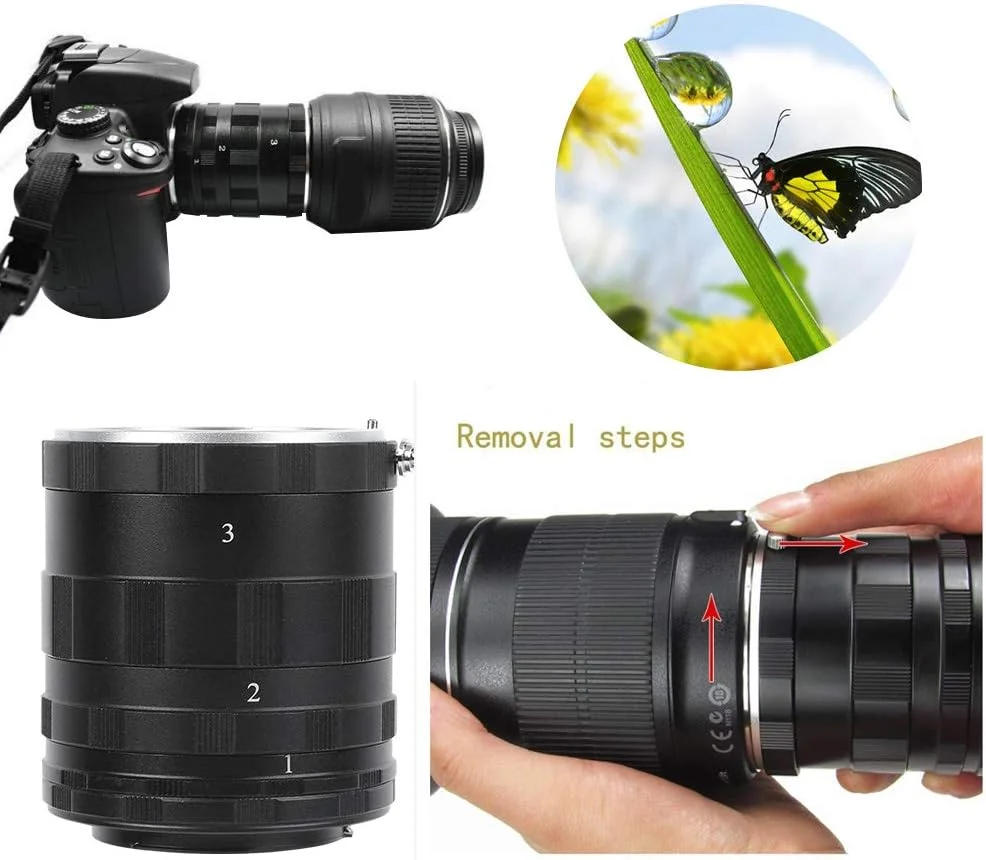 کیت لوله افزایش ماکرو برای دوربین های SLR فیلم و دیجیتال، 3 لوله افزایش 7 میلی متری، 14 میلی متری، 28 میلی متری، برای دوربین های با مانت AI