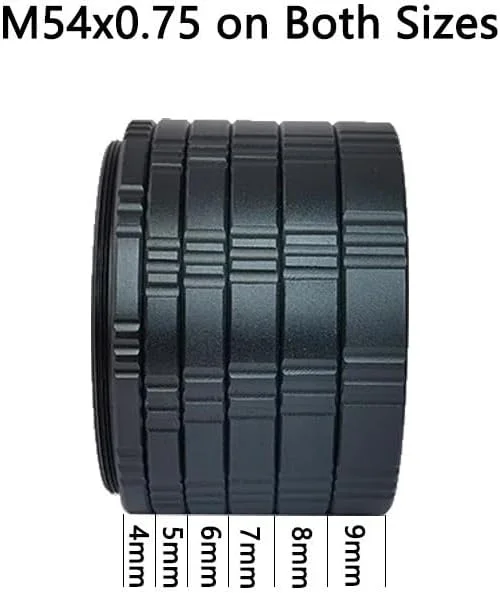ست لوله افزایش طول فلزی M54x0.75 در اندازه های 4/5/6/7/8/9 میلی متر برای حلقه تی تلسکوپ نجومی