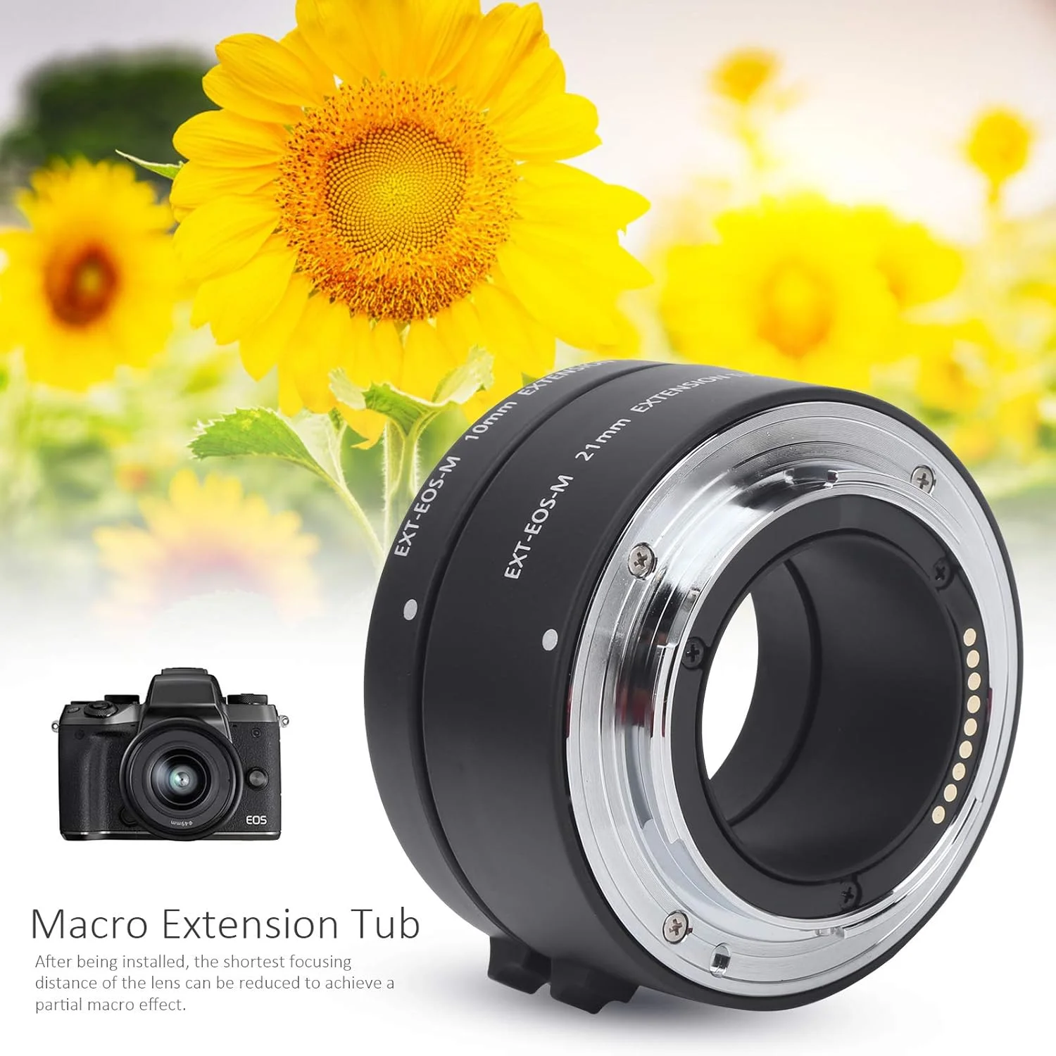 آداپتور لوله افزایش طول ماکرو با فوکوس خودکار 10 و 21 میلی‌متری - آلیاژ آلومینیوم - برای عکاسی ماکرو - برای دوربین با مانت Canon EOSM