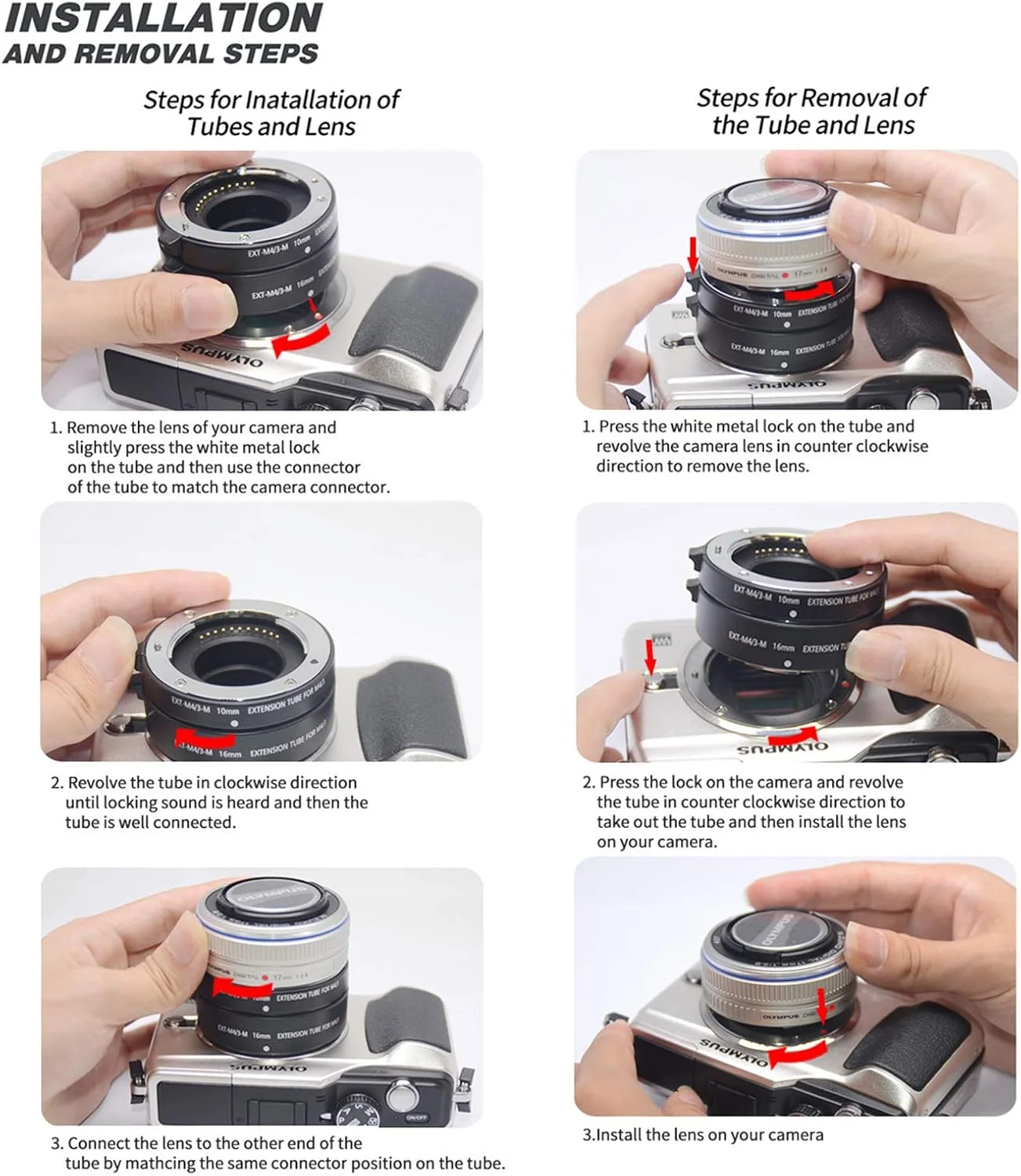 آداپتور لوله افزایش طول ماکرو با فوکوس خودکار 10 و 21 میلی‌متری - آلیاژ آلومینیوم - برای عکاسی ماکرو - برای دوربین با مانت Canon EOSM
