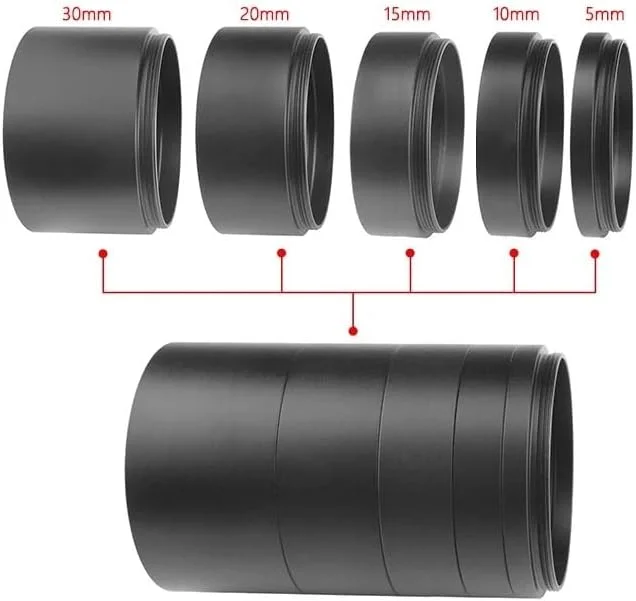 مجموعه لوله های افزایش طول T2/M48x0.75 با طول های 5mm، 10mm، 15mm، 20mm، 30mm برای تلسکوپ های نجومی با رینگ T