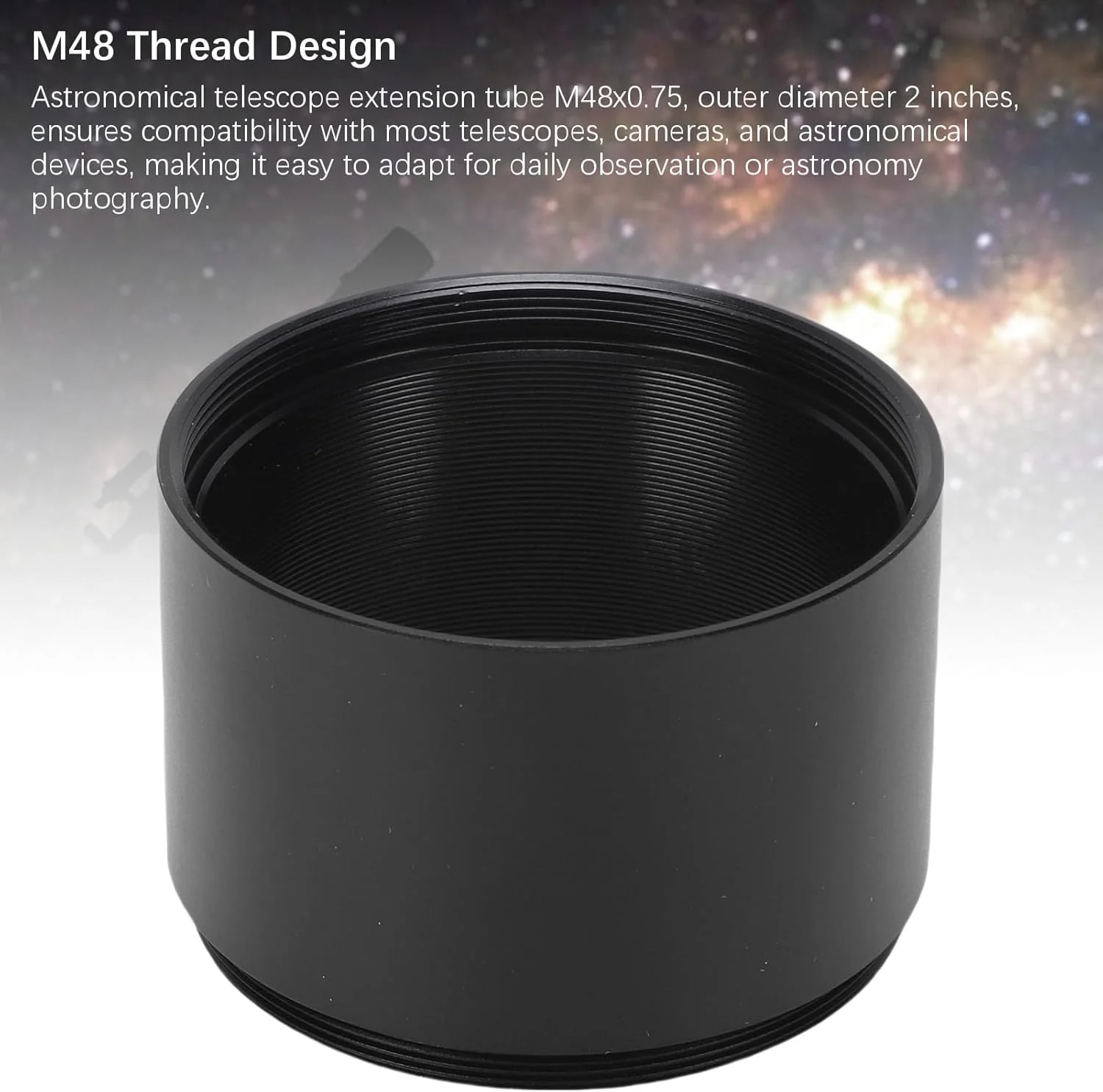 لوله افزایش طول 30 میلی‌متری M48، استاندارد M48x0.75 با روکش مات داخلی برای کاهنده‌های کانونی و تخت‌کننده‌های میدان در تصویربرداری نجومی حرفه‌ای