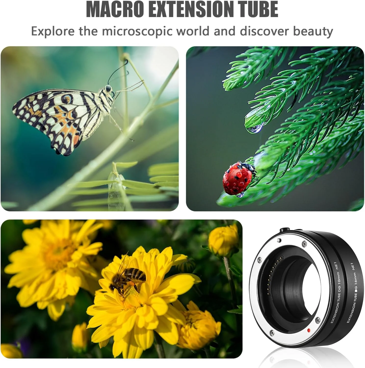 مجموعه حلقه های لوله توسعه ماکرو Labymos NE19(AF) 10-16 میلی متر با فوکوس خودکار و دیافراگم قابل تنظیم جایگزین برای A7 A7R A7S NEX7 NEX6 NEX-5N NEX-5C NEX-5R NEX-5T NEX-C3 NEX-F3 NEX3N A5000