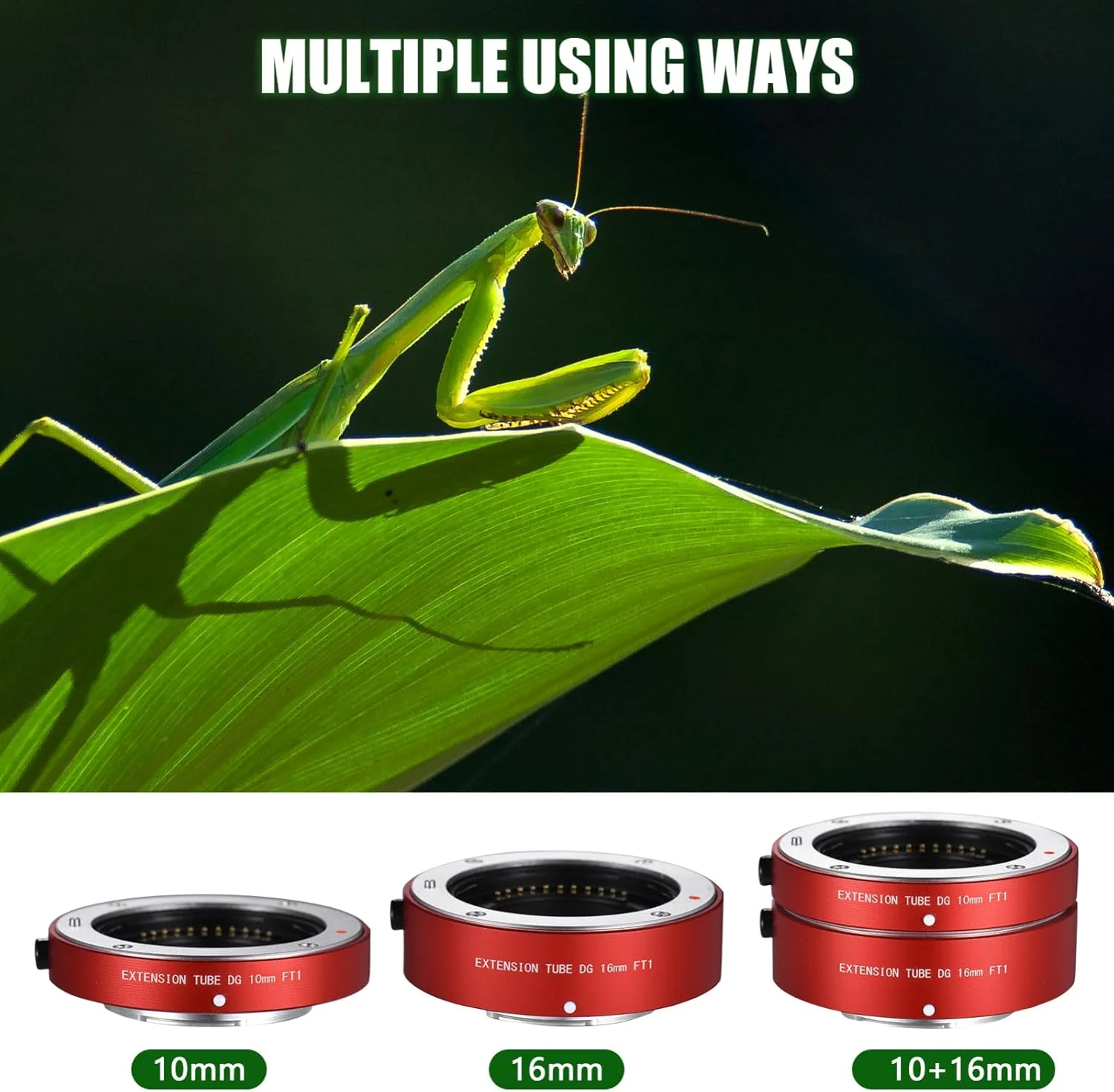 ست حلقه اکستنشن ماکرو Labymos 10mm + 16mm با فوکوس خودکار و دیافراگم قابل تنظیم، جایگزین برای دوربین های Olympus E-P1 E-P2 E-PL1 E-PL2 G1 G2 G10 GF1 GF2 GF3 Micro Four Thirds MFT M4/3 Mount